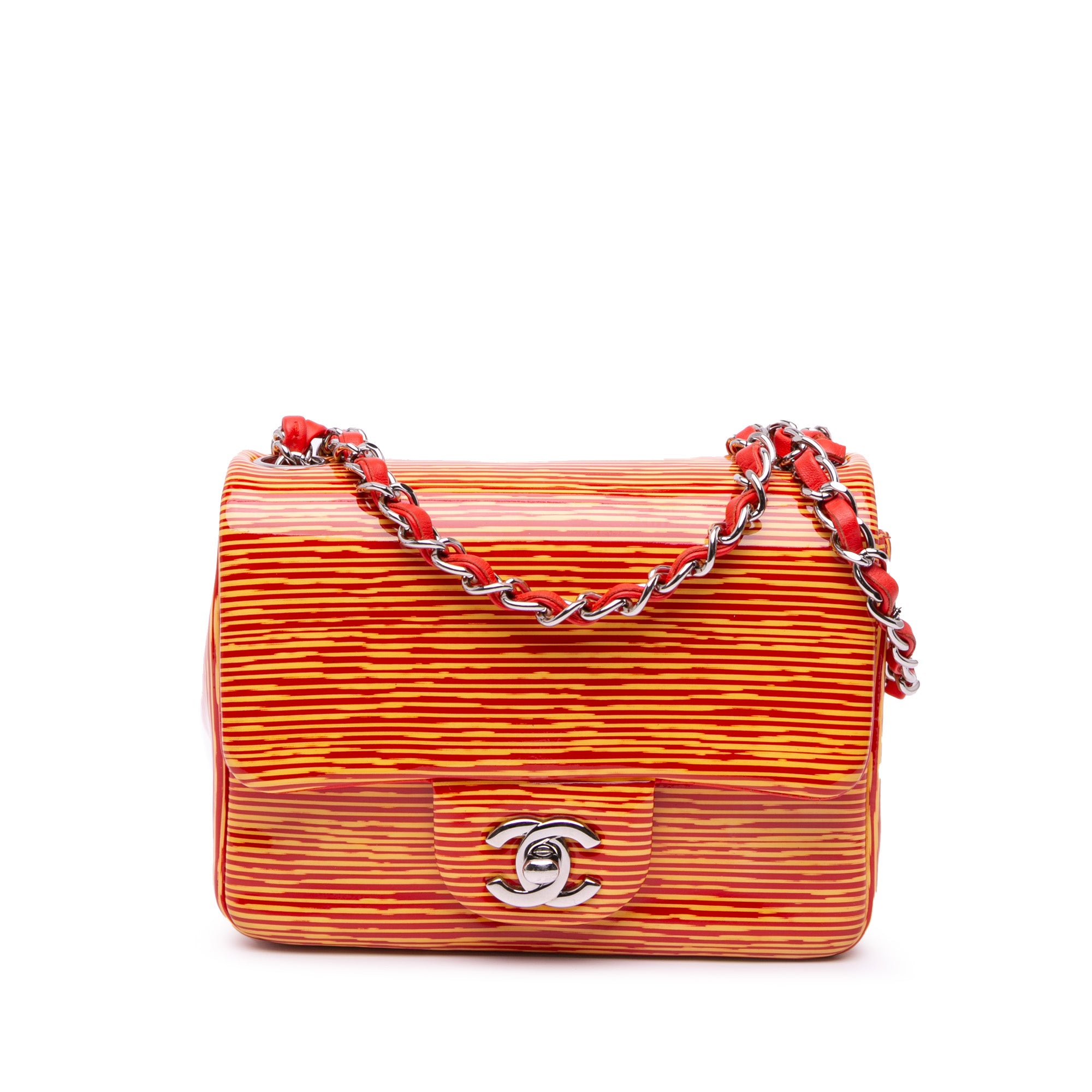 Chanel Mini Square Classic Patent Striped Single Flap - image 1