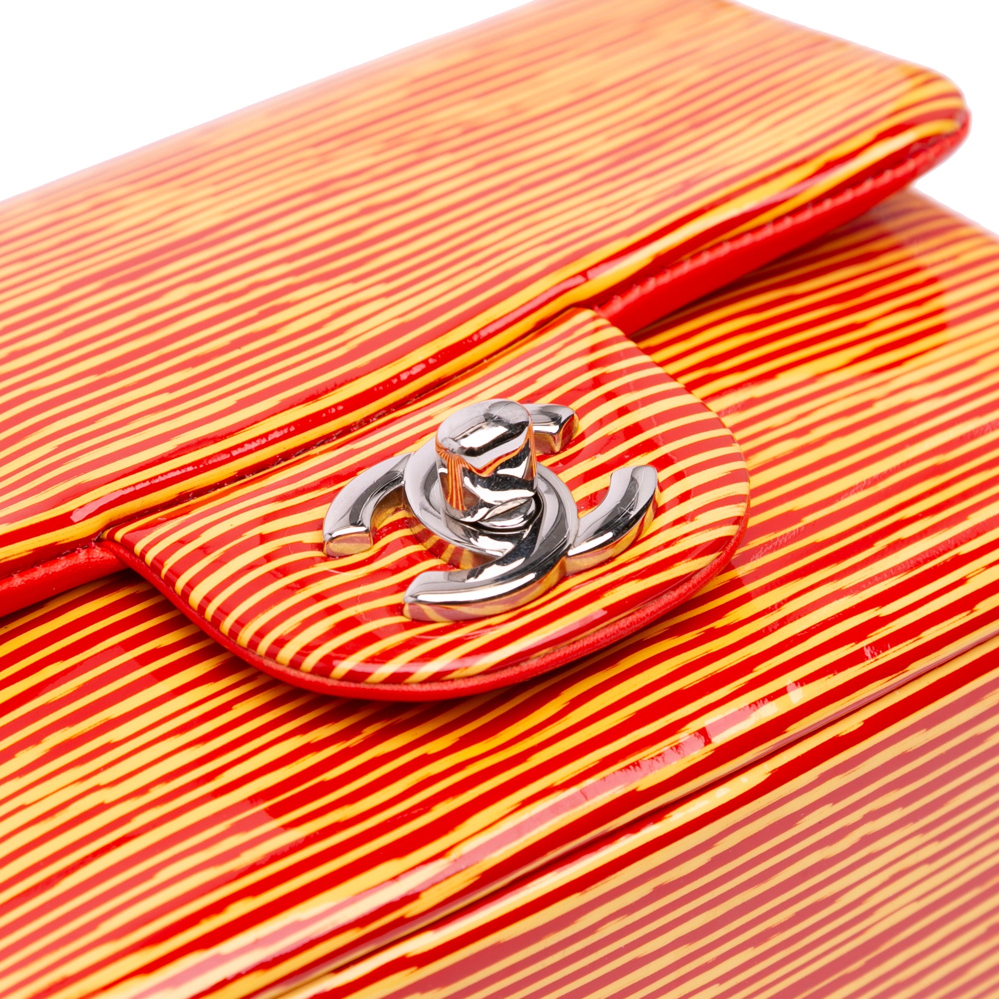Chanel Mini Square Classic Patent Striped Single Flap - image 8