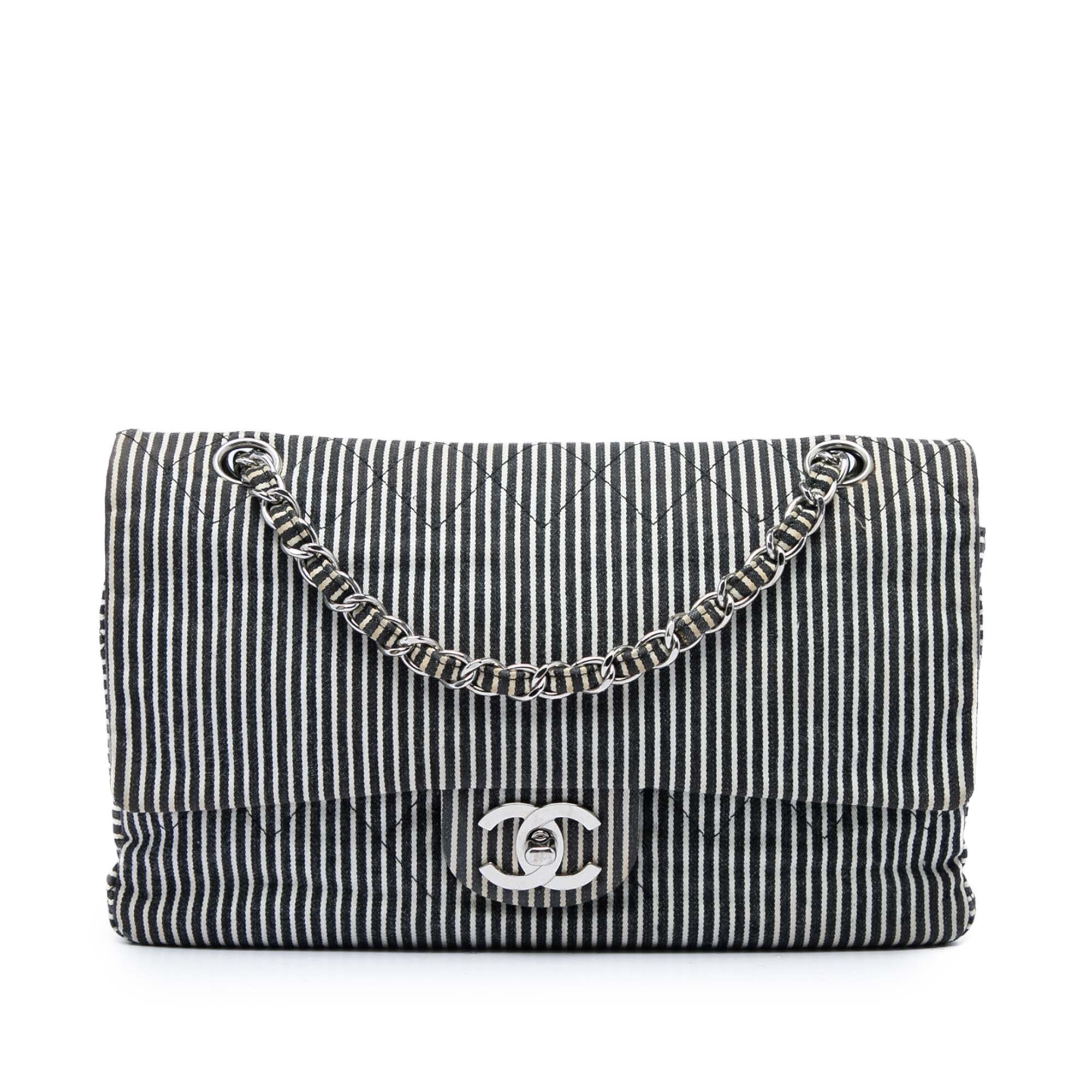 Chanel Medium Classic Canvas Stripes Double Flap - image 1