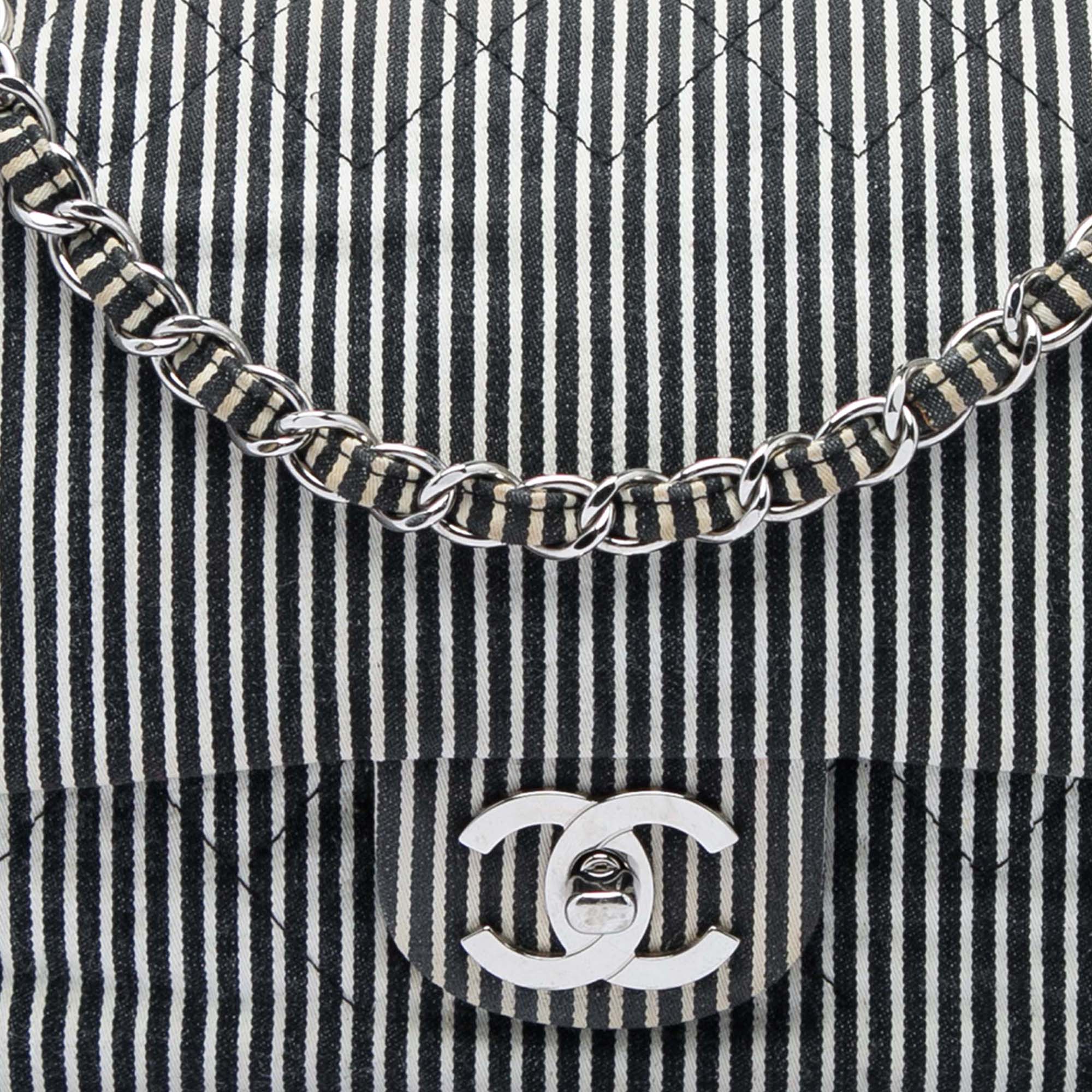 Chanel Medium Classic Canvas Stripes Double Flap - image 5