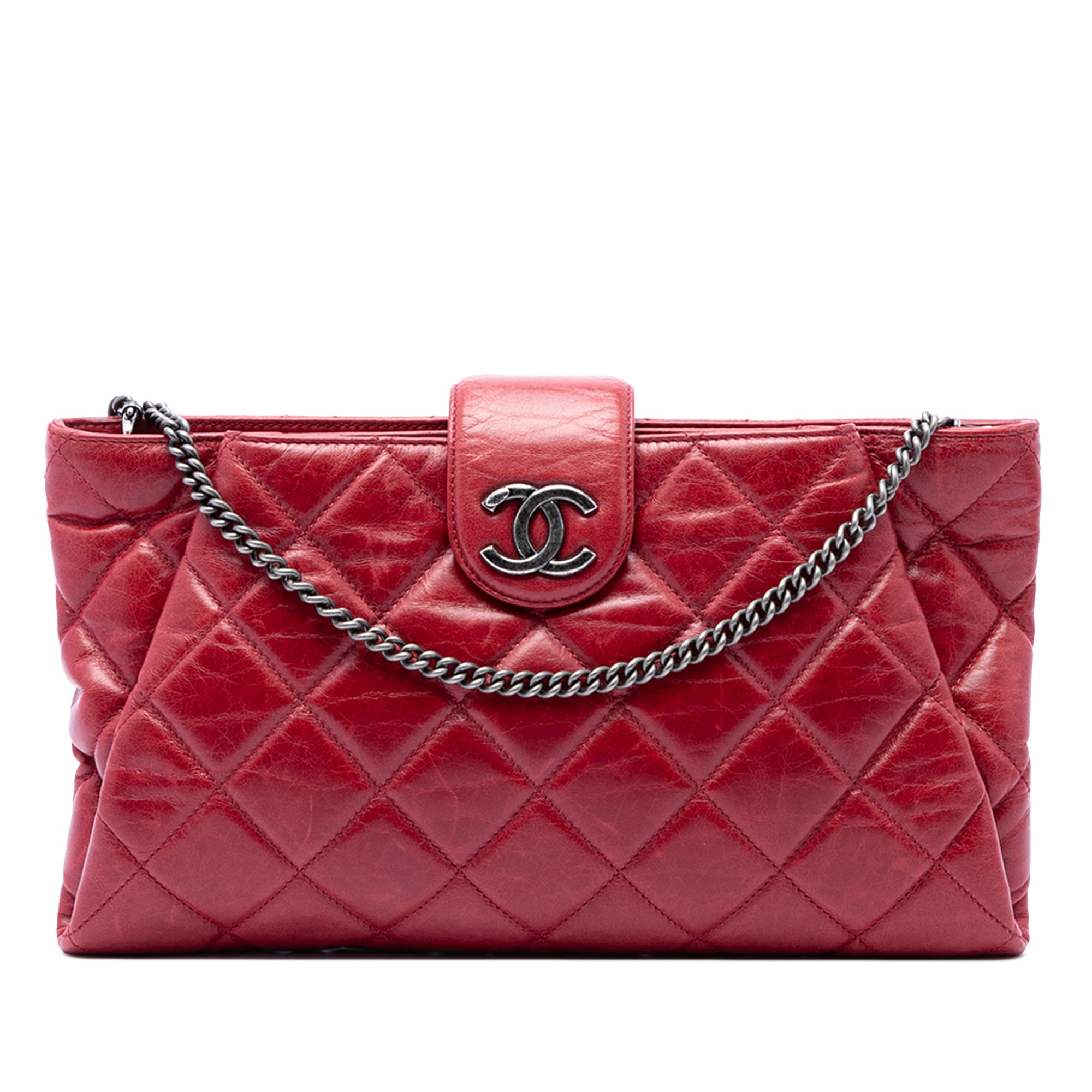 Chanel Quilted Glazed Calfskin Coco Pleats Chain Clutch - image 1