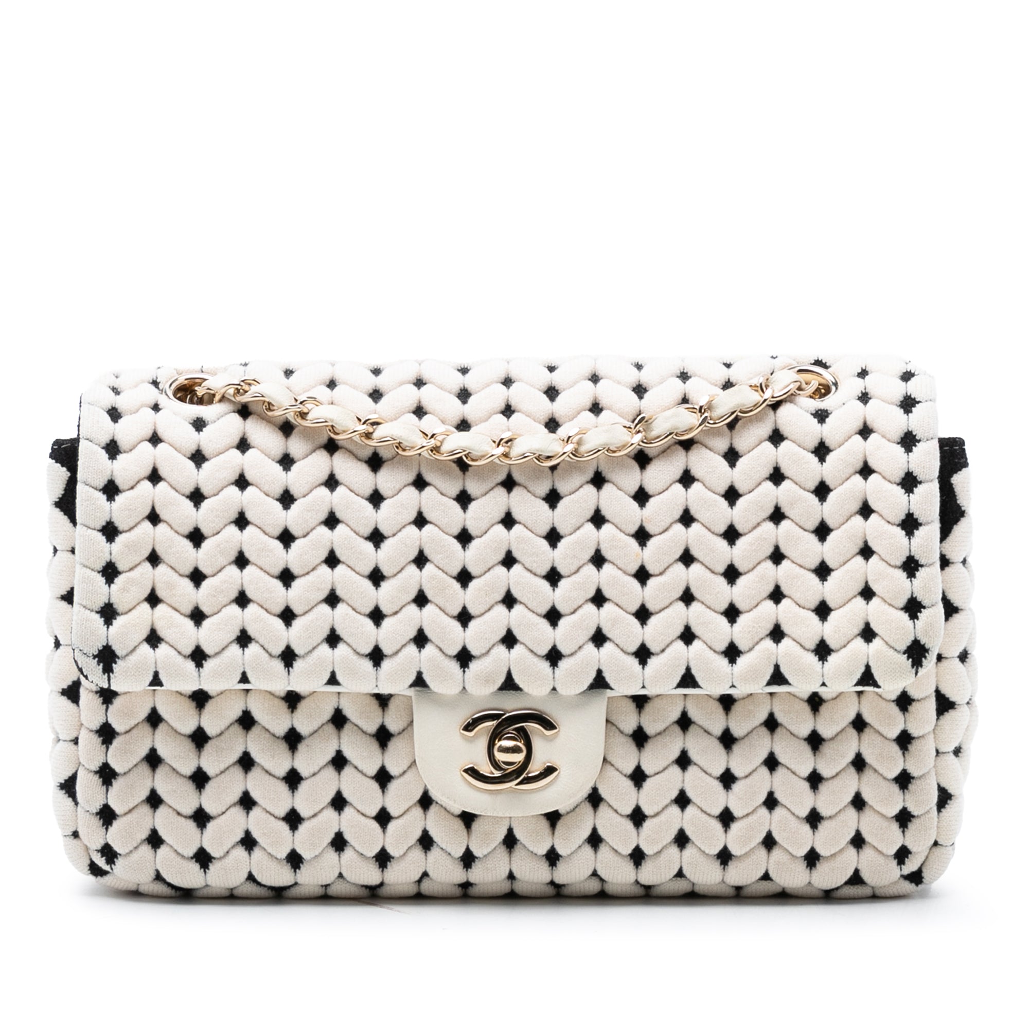 Chanel Medium Calfskin and Wool Knit Single Flap - image 1