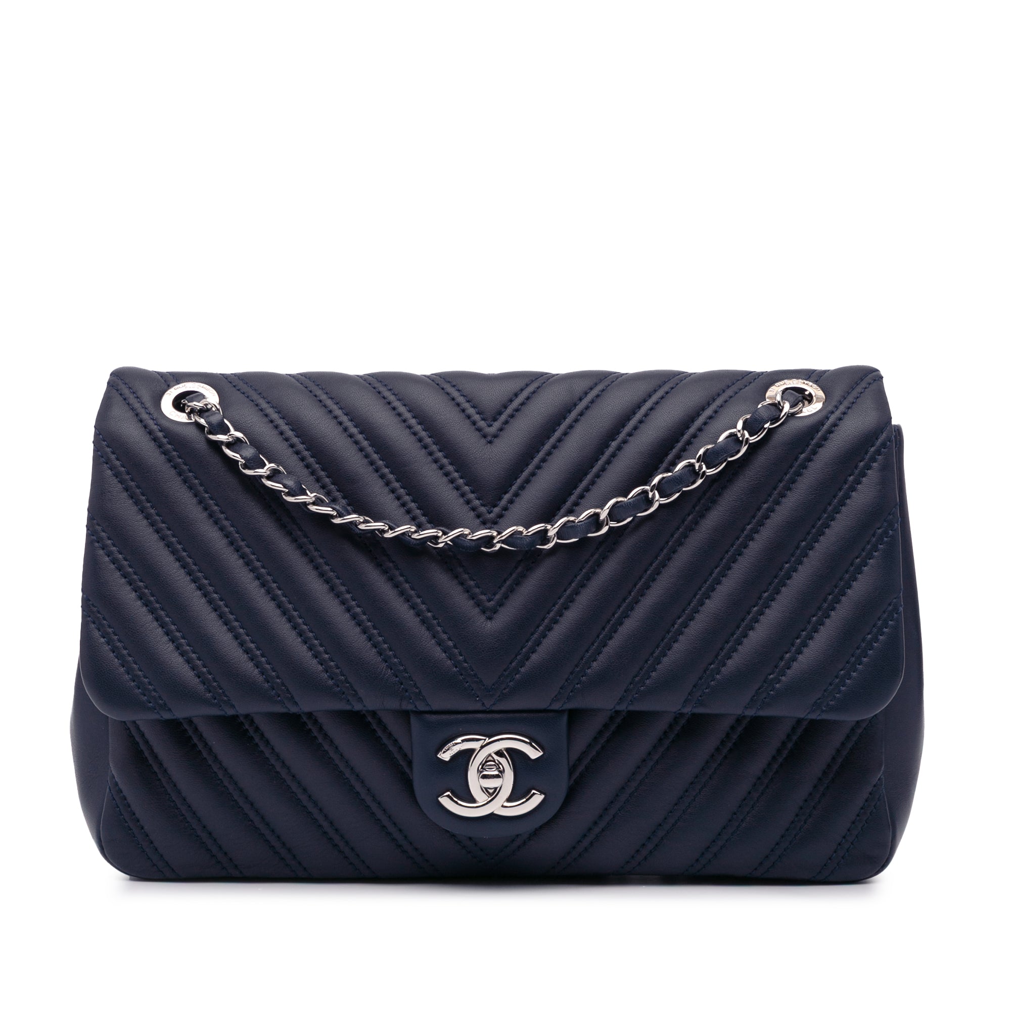 Chanel Jumbo Double Stitch Chevron Lambskin Single Flap - image 1