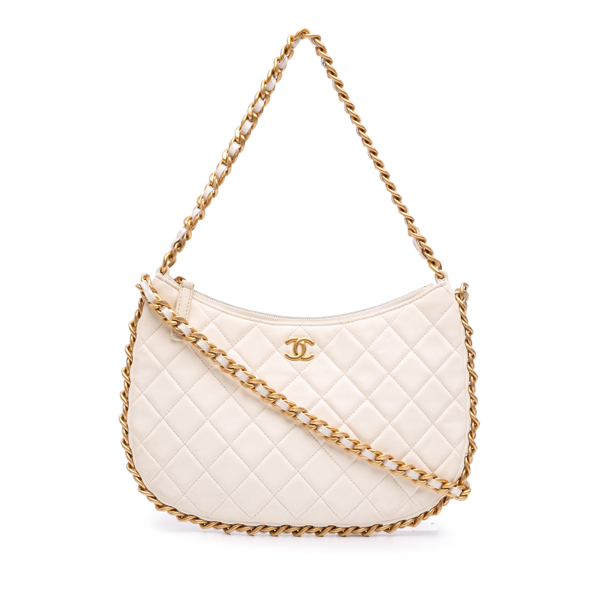 Chanel Large Shiny Crumpled Quilted Lambskin Trendy Chain Around Hobo - image 1