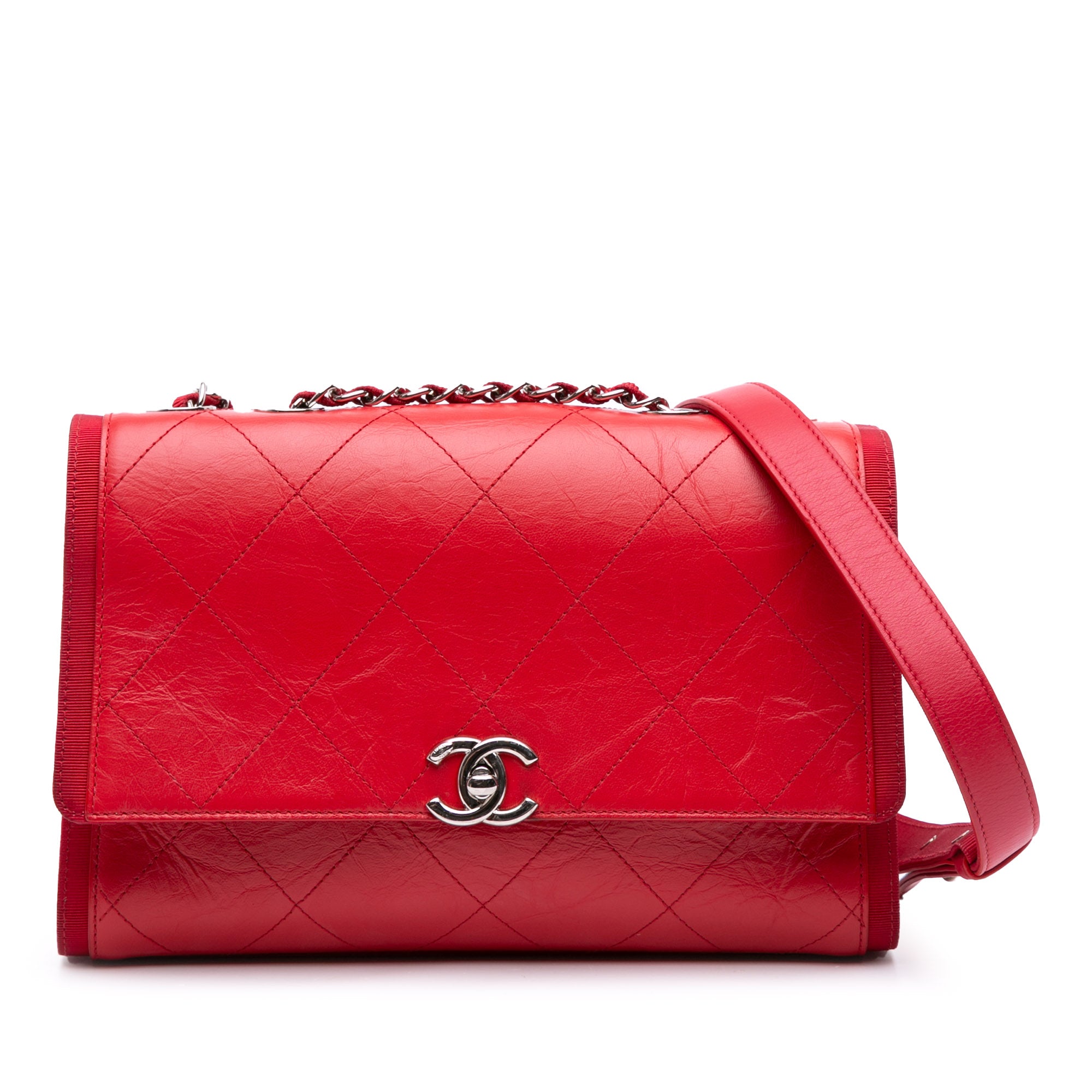 Chanel CC Quilted Crumpled Calfskin and Grosgrain Flap - image 1
