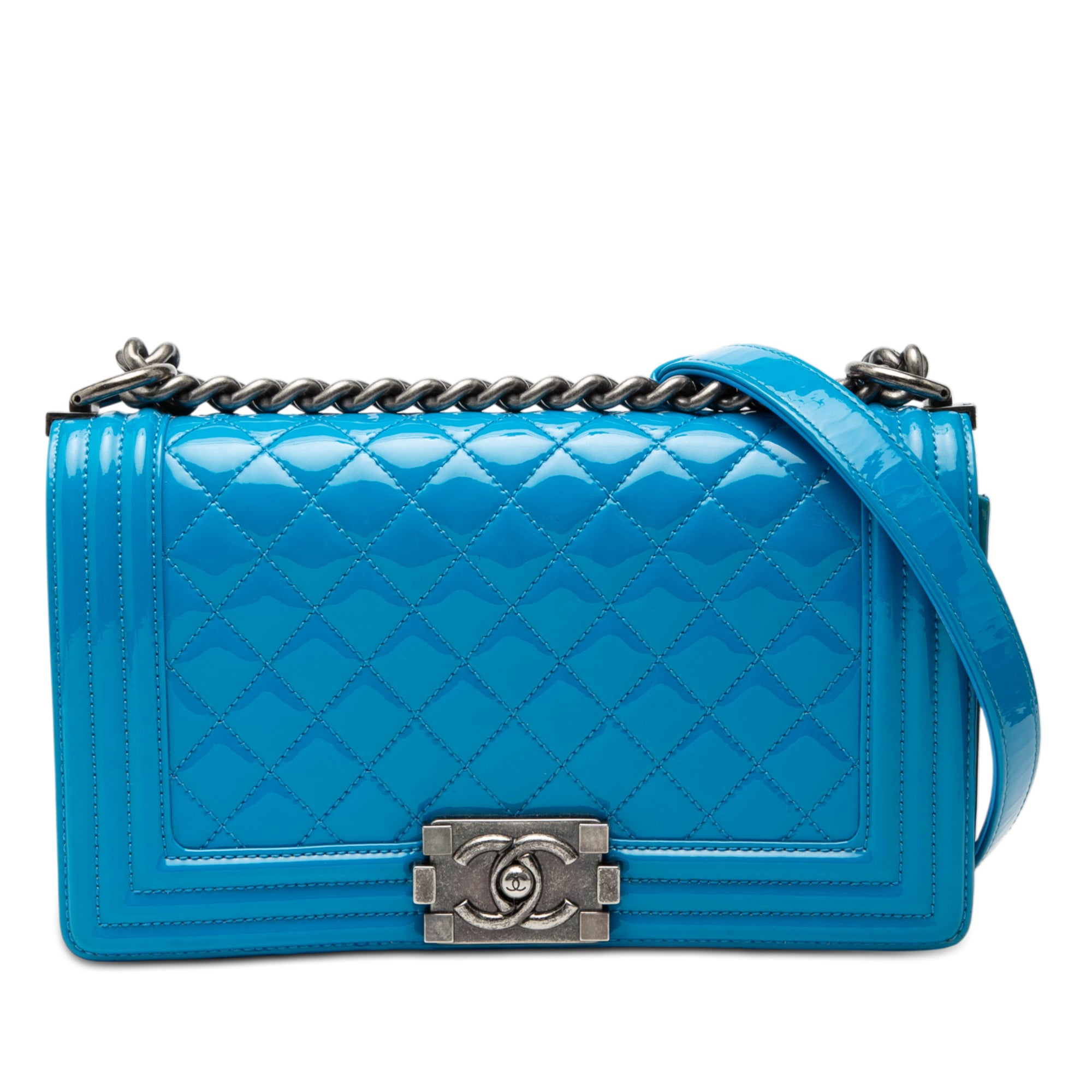 Chanel Old Medium Quilted Patent Boy Flap - image 1