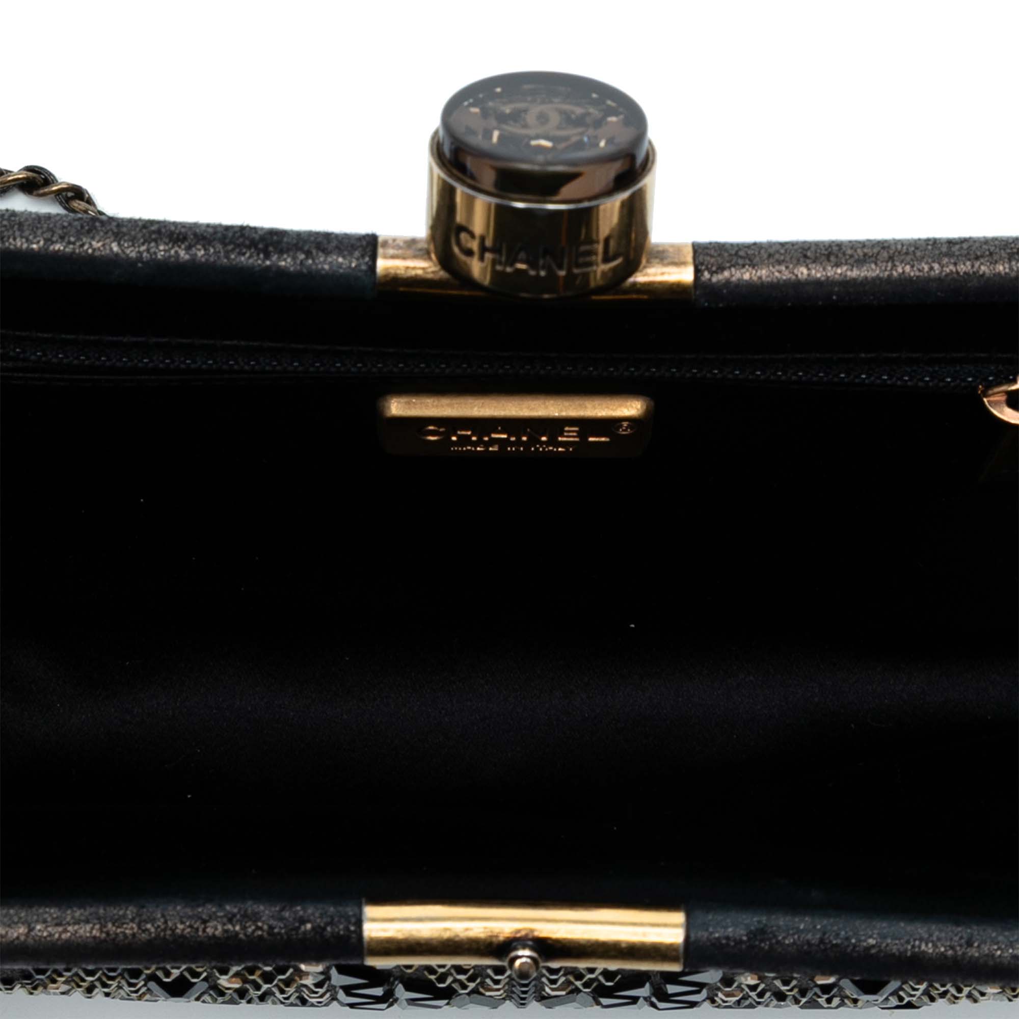 Chanel CC Glitter Lambskin Studded Frame Clutch on Chain - image 4