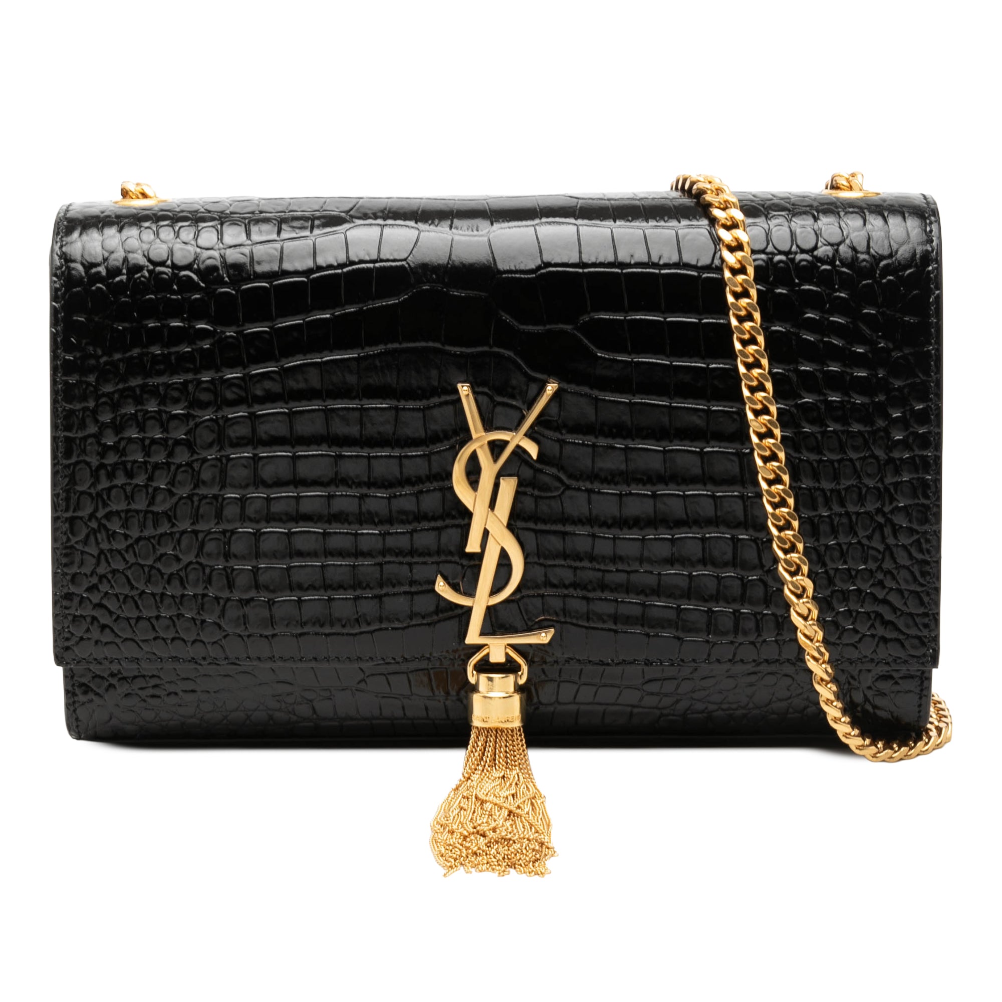 Saint Laurent Medium Croc Embossed Patent Monogram Kate Tassel Crossbody - image 1