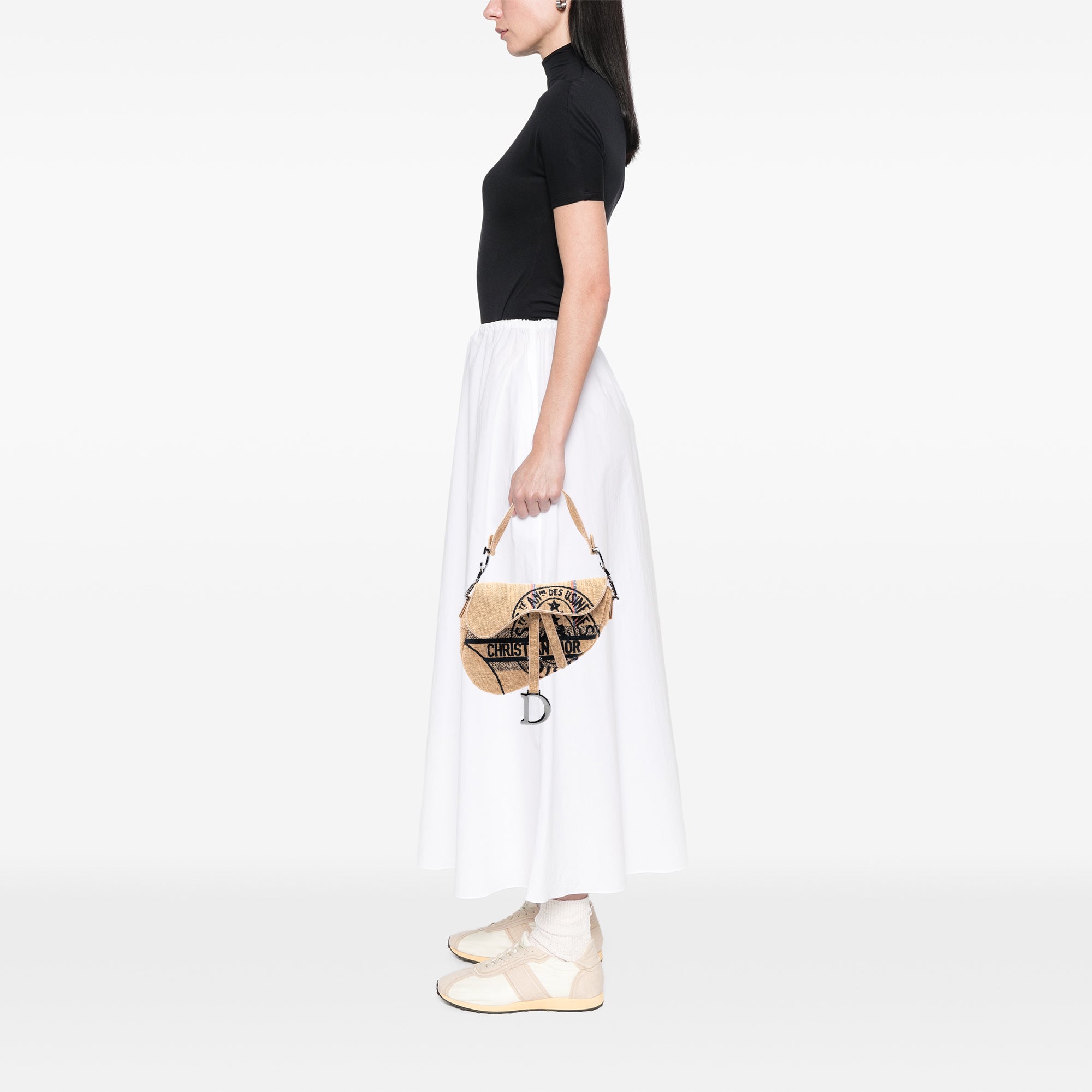 Dior Mini Embroidered Jute Canvas Union Saddle Bag - image 7