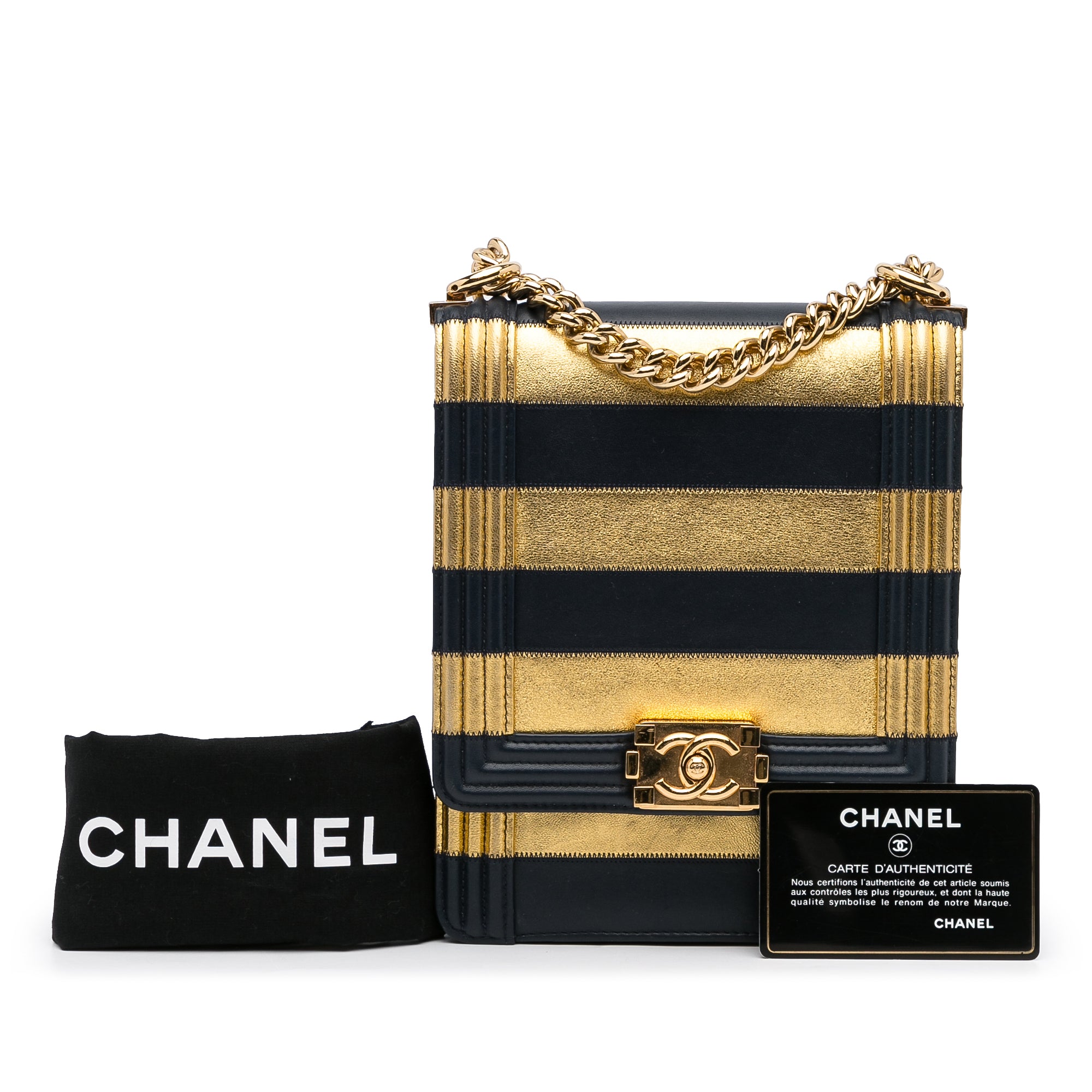 Chanel Paris New York Metallic Lambskin Striped North South Boy Flap - image 12