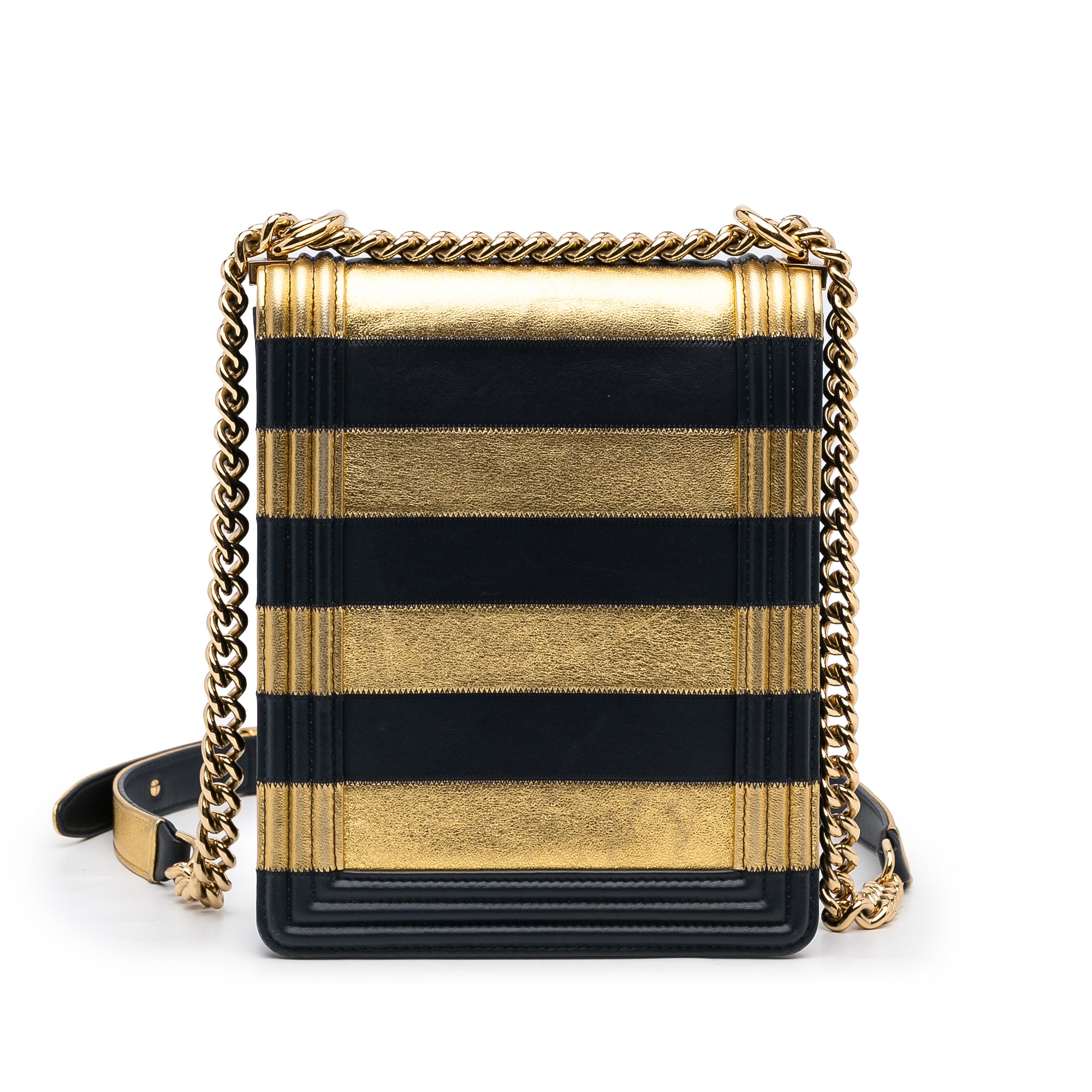 Chanel Paris New York Metallic Lambskin Striped North South Boy Flap - image 4