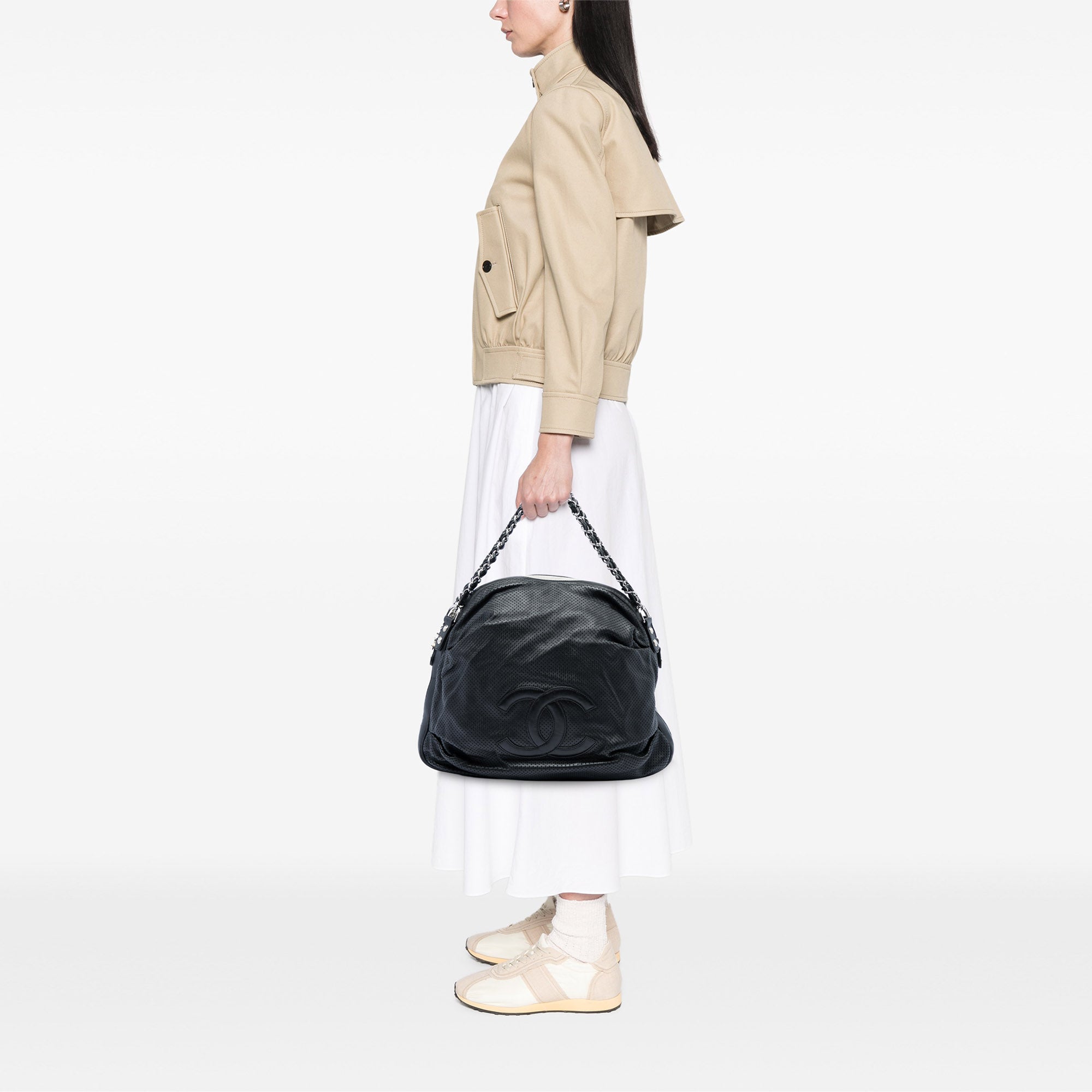 Chanel Perforated Lambskin Baseball Spirit Ligne Hobo - image 5