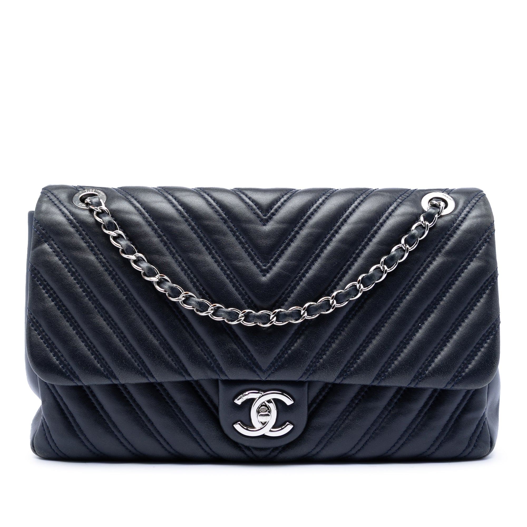 Chanel Jumbo Classic Chevron Lambskin Double Stitch Single Flap - image 1