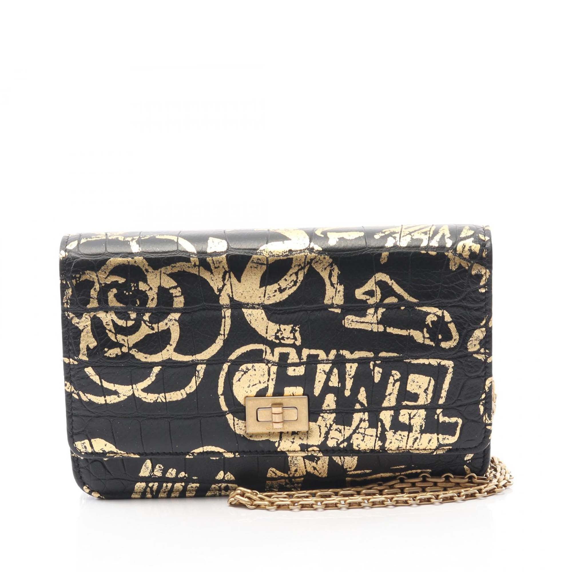 Chanel Calfskin Crocodile Embossed Graffiti Reissue 2.55 Shoulder Bag - image 1