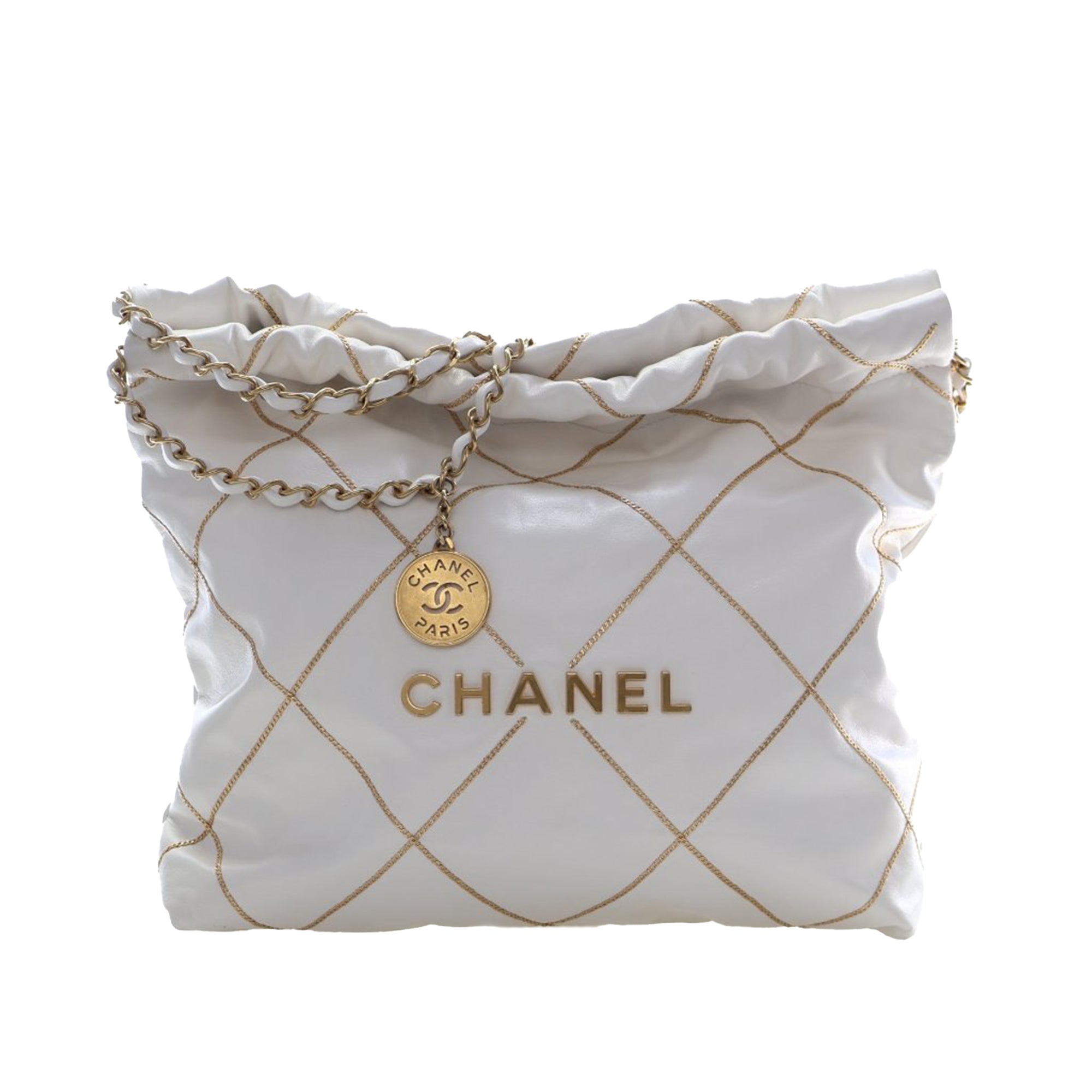 Chanel Small Quilted Shiny Calfskin Chain 22 Handbag - image 1