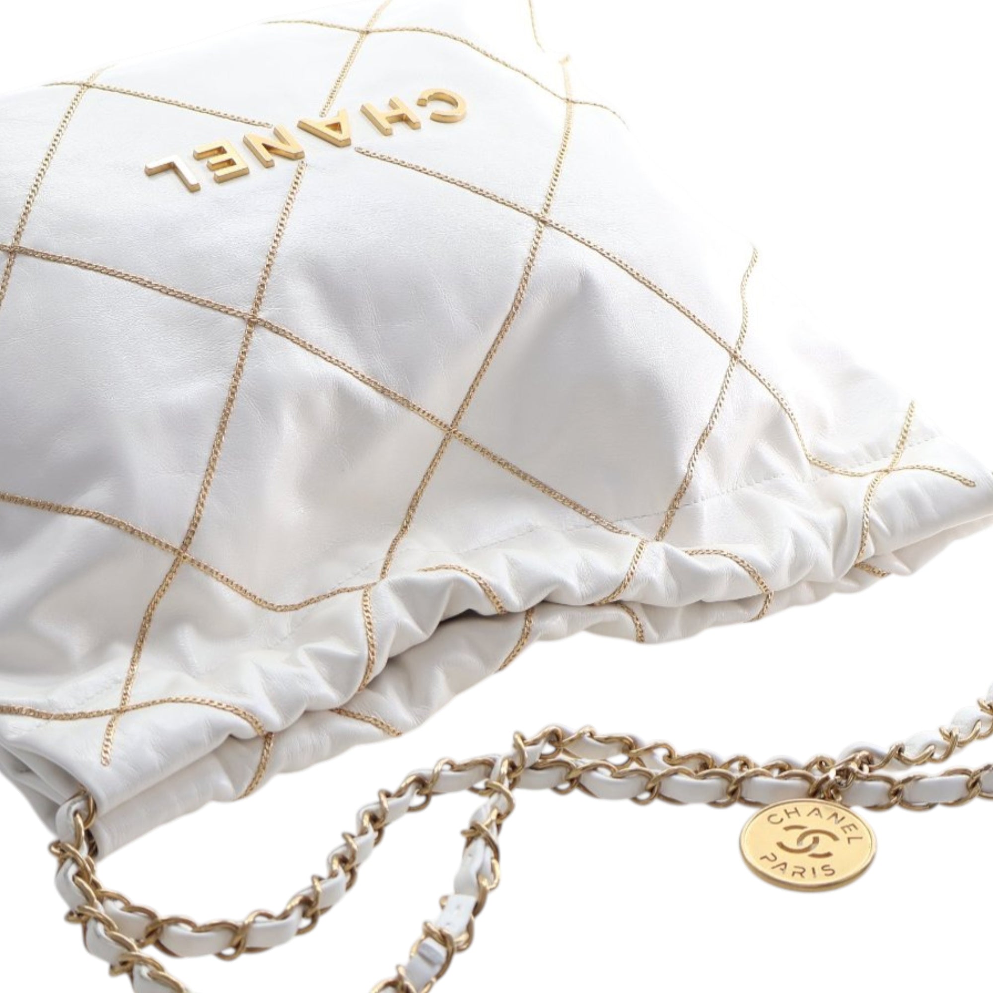 Chanel Small Quilted Shiny Calfskin Chain 22 Handbag - image 11