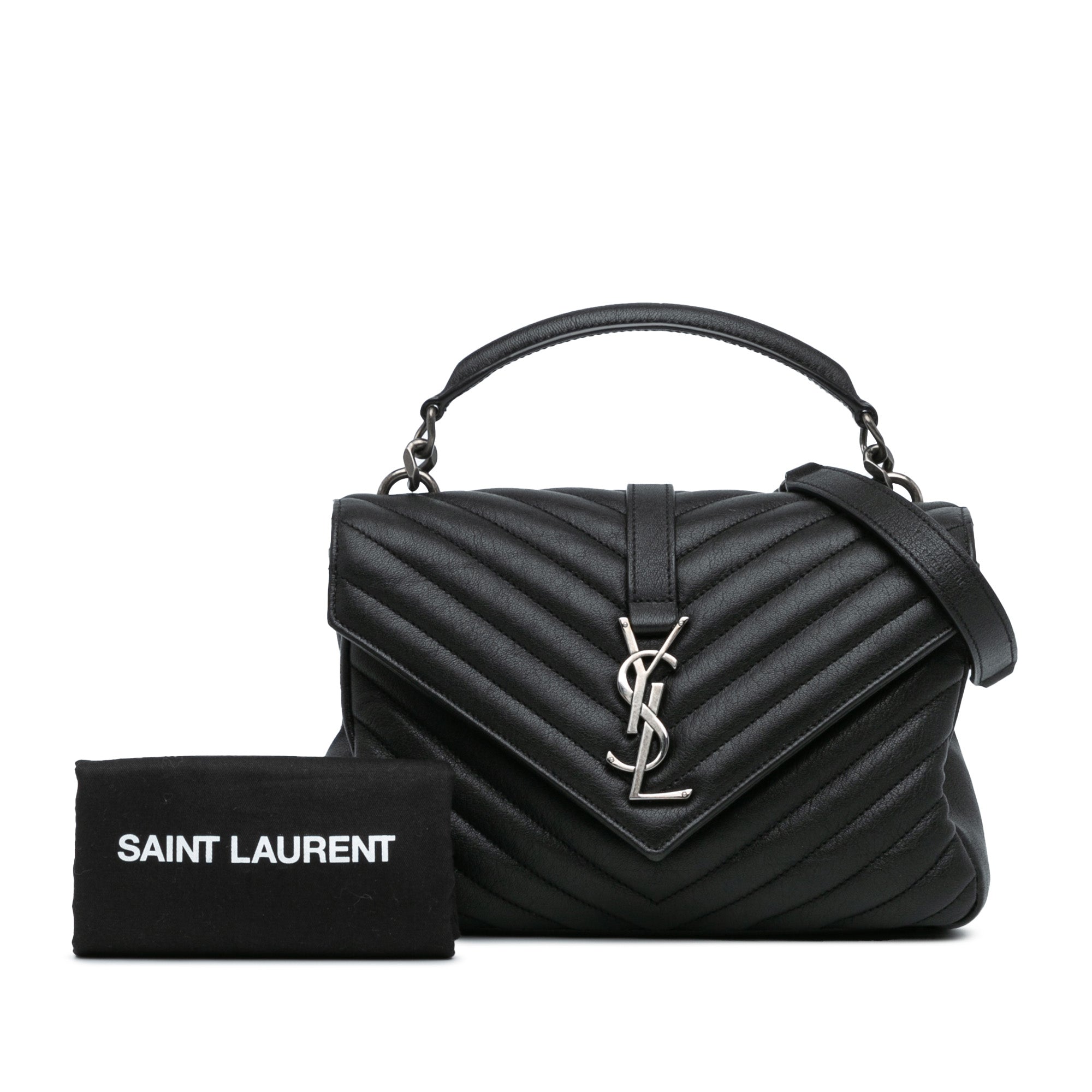 Saint Laurent Medium Quilted Chevron Sheepskin College Satchel - image 10