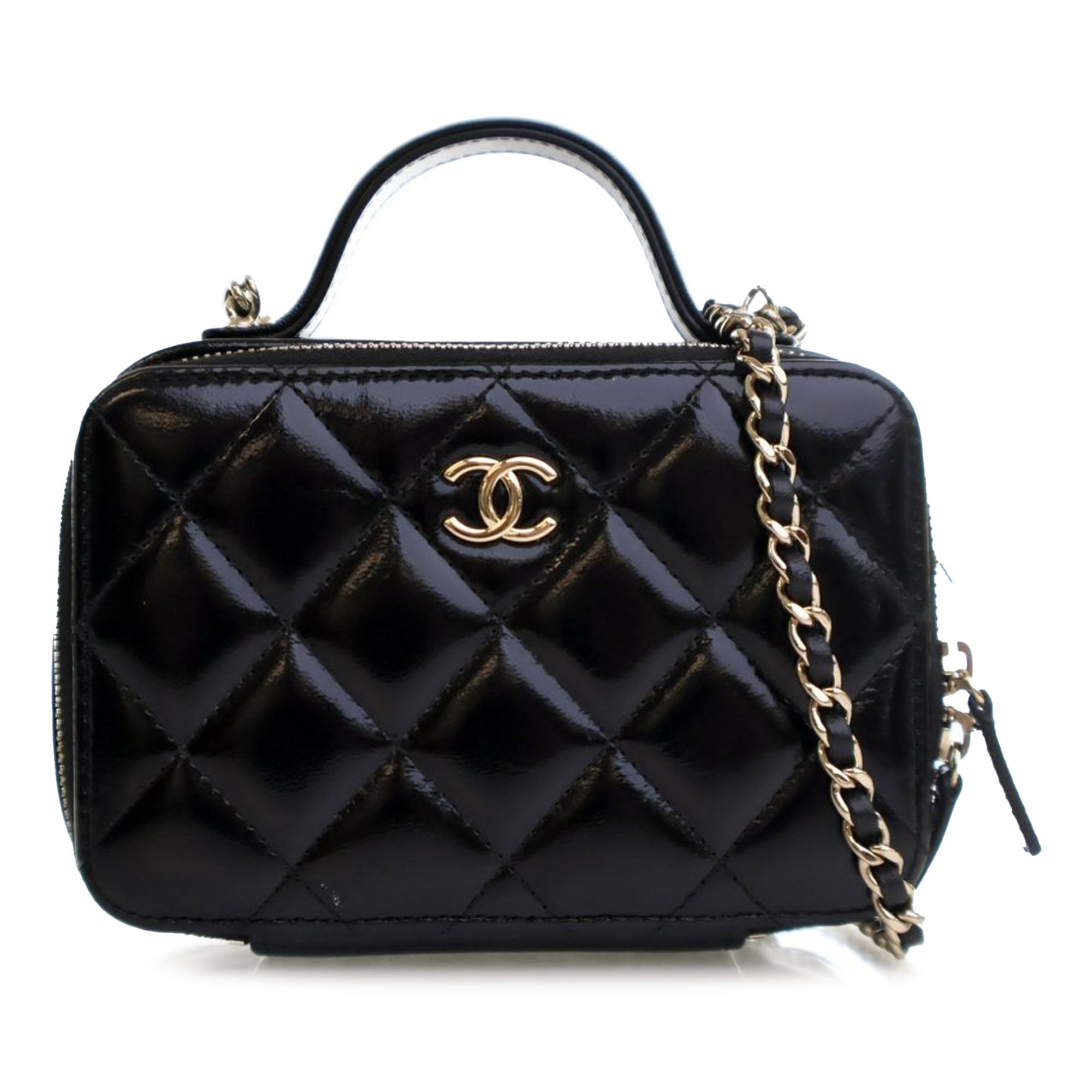 Chanel Mini CC Glazed Calfskin Double Zip Top Handle Vanity Case - image 1