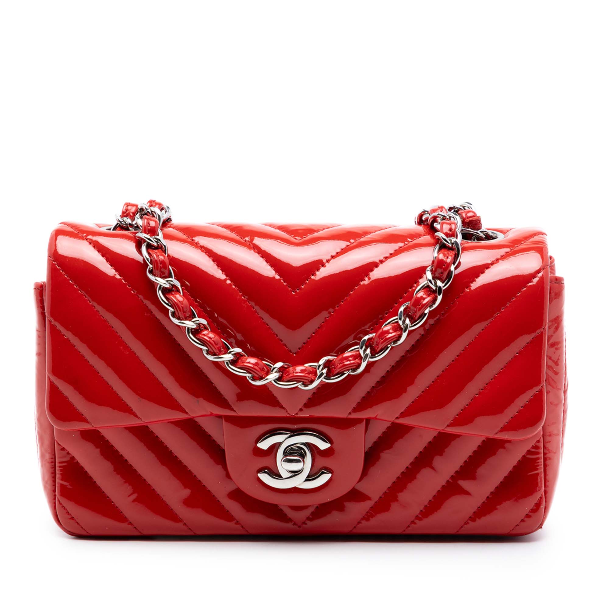 Chanel Mini Rectangular Classic Chevron Patent Single Flap - image 1