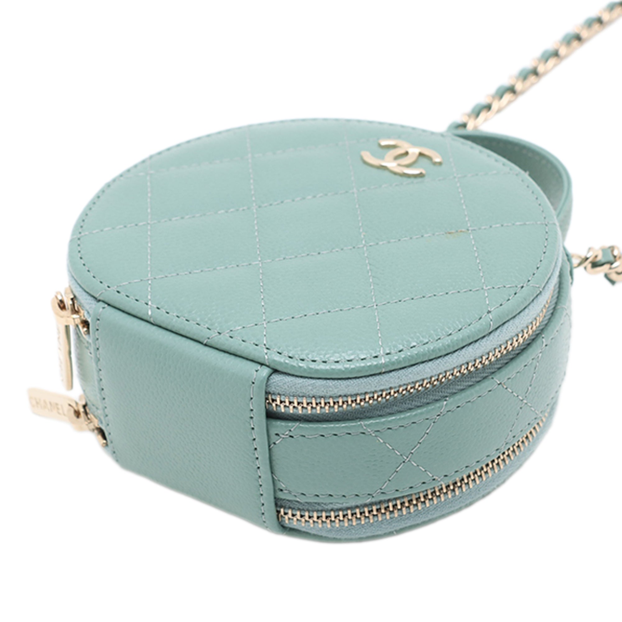 Chanel Quilted Caviar Handle With Care Round Vanity Case with Chain - image 4