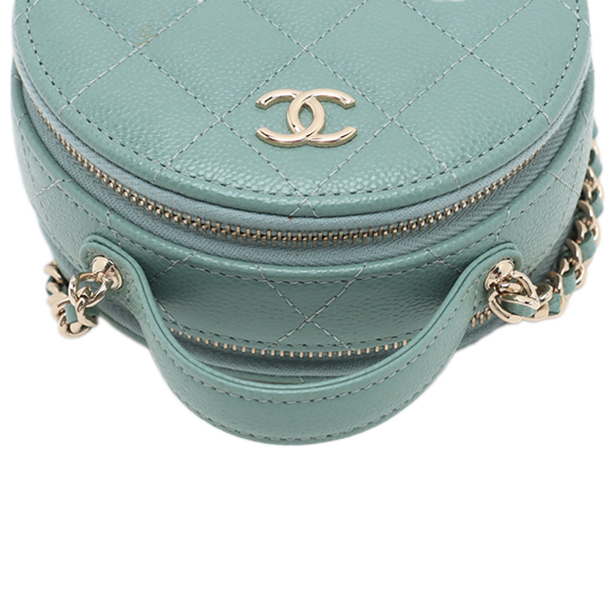 Chanel Quilted Caviar Handle With Care Round Vanity Case with Chain - image 8