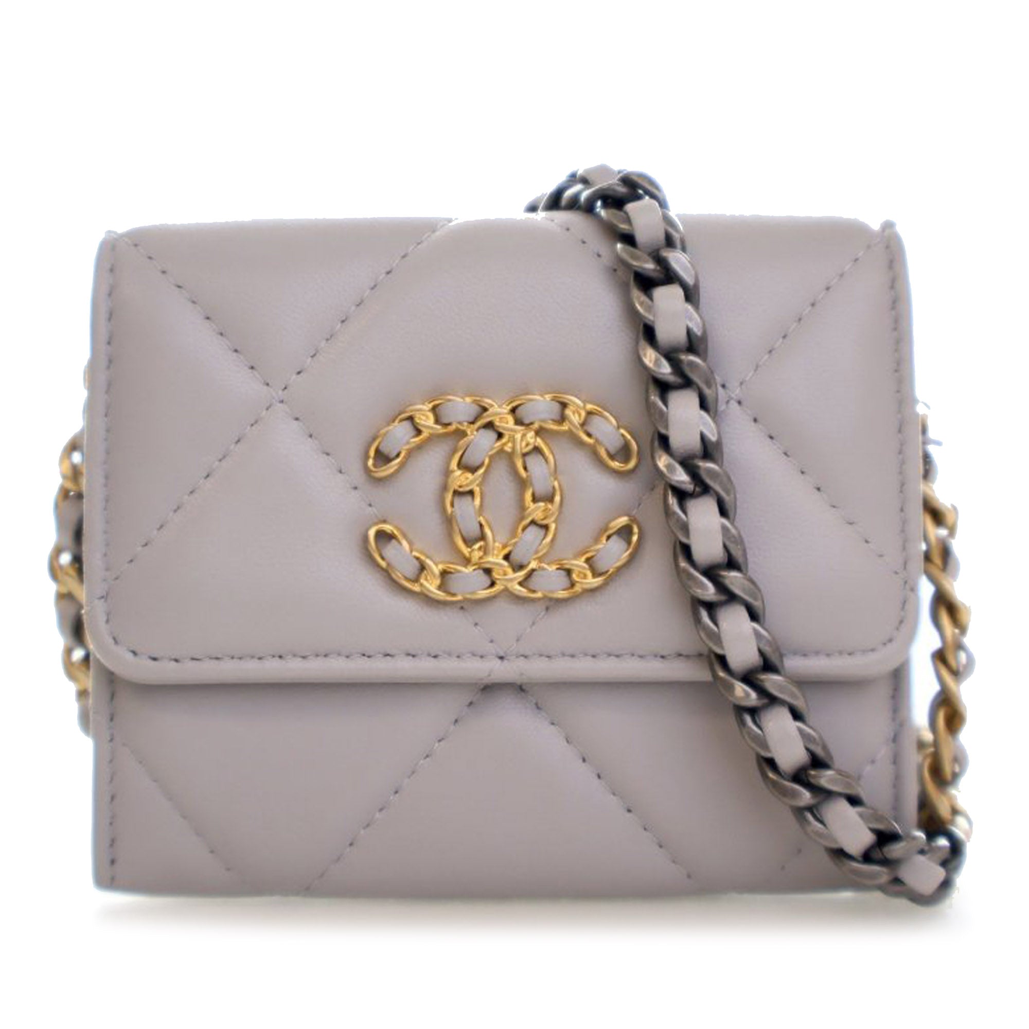 Chanel Quilted Lambskin 19 Flap Coin Purse With Chain - image 1