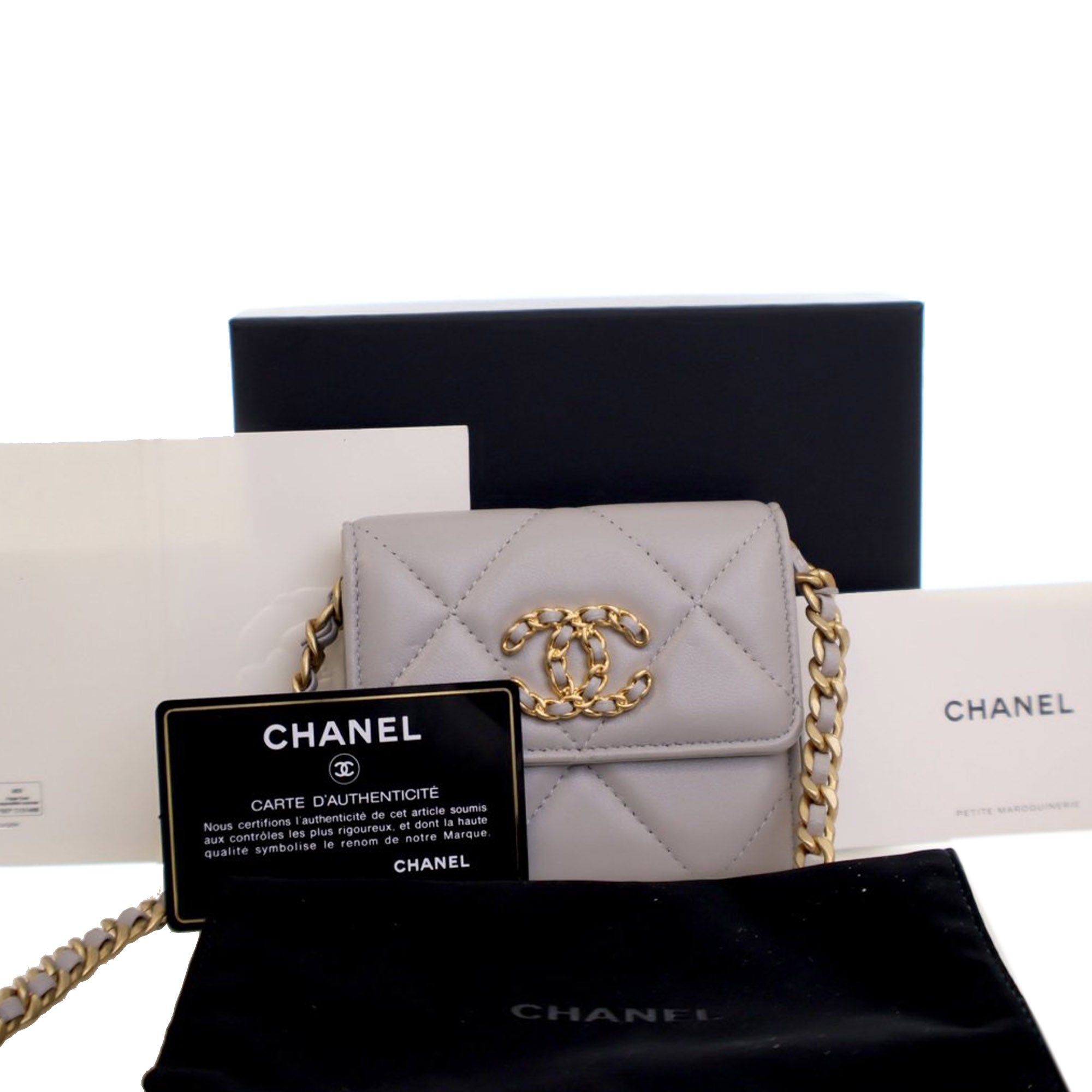 Chanel Quilted Lambskin 19 Flap Coin Purse With Chain - image 15