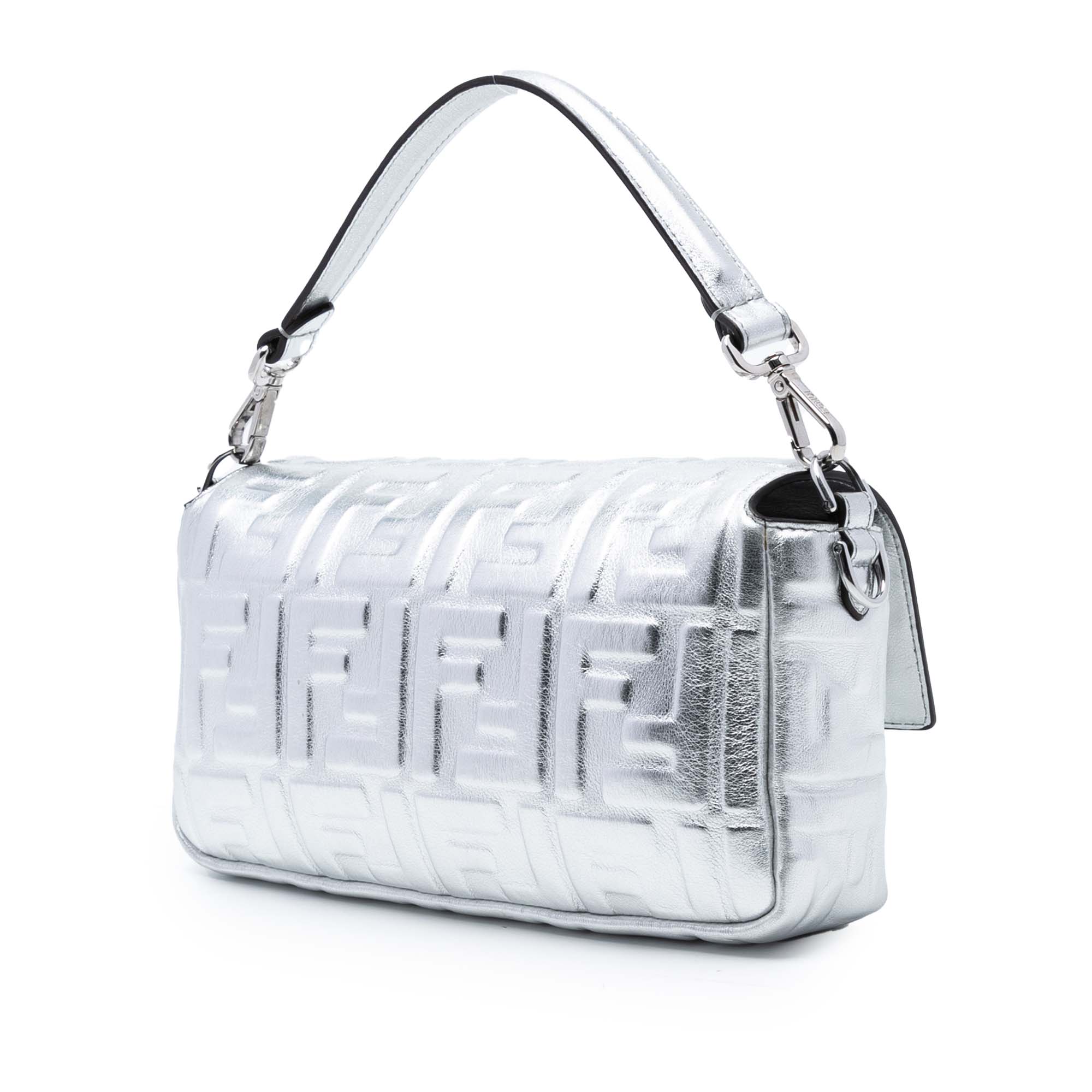 Fendi Medium Metallic Leather Embossed FF Baguette Satchel - image 2