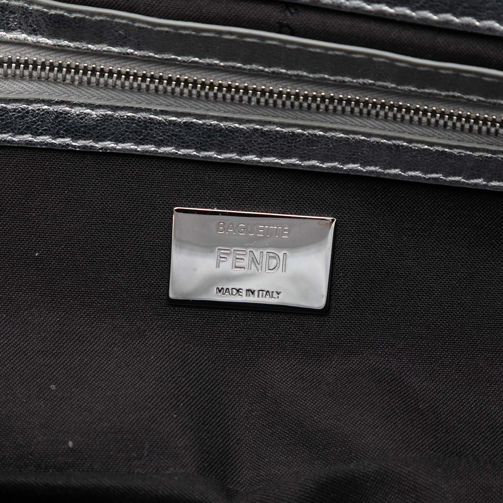 Fendi Medium Metallic Leather Embossed FF Baguette Satchel - image 5