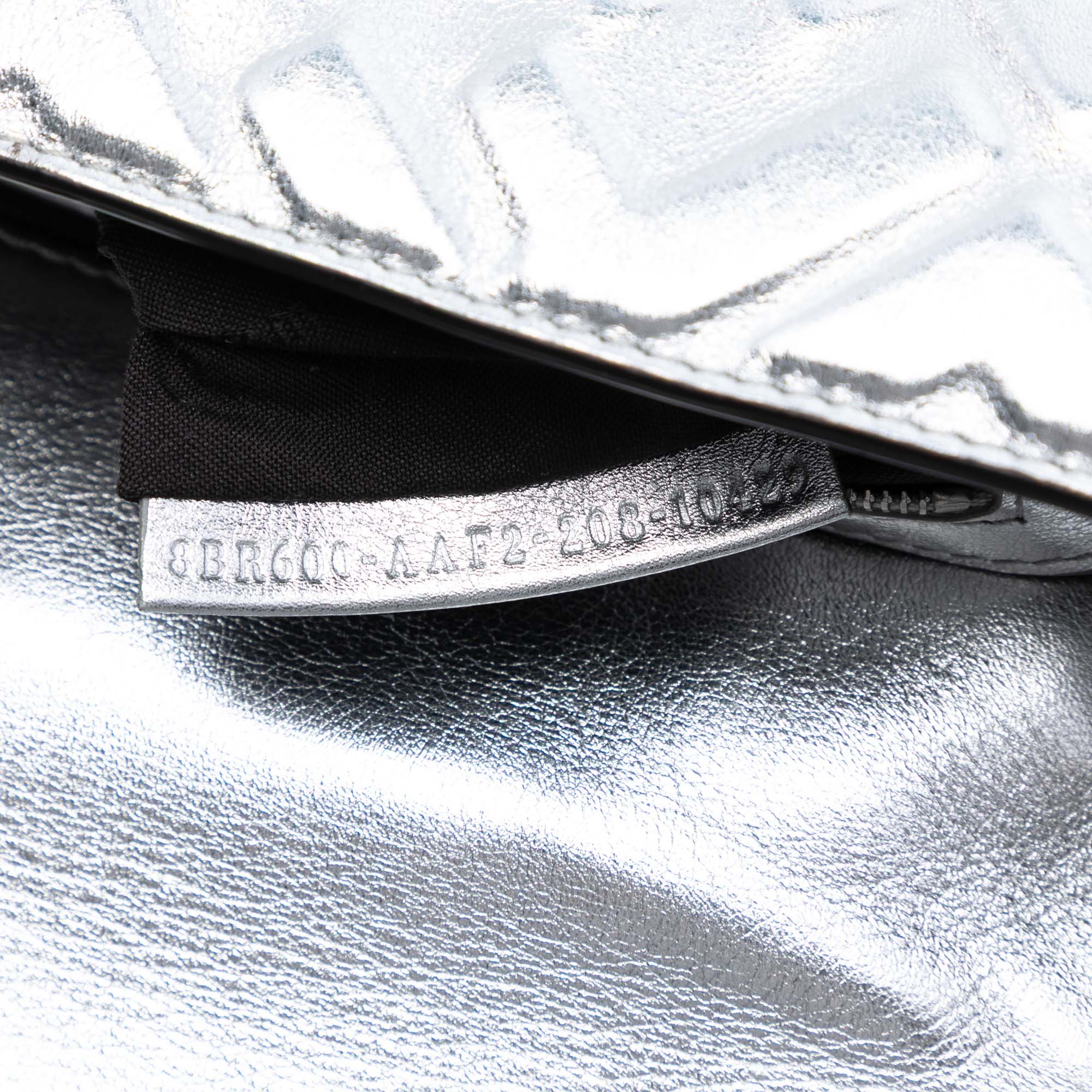 Fendi Medium Metallic Leather Embossed FF Baguette Satchel - image 6
