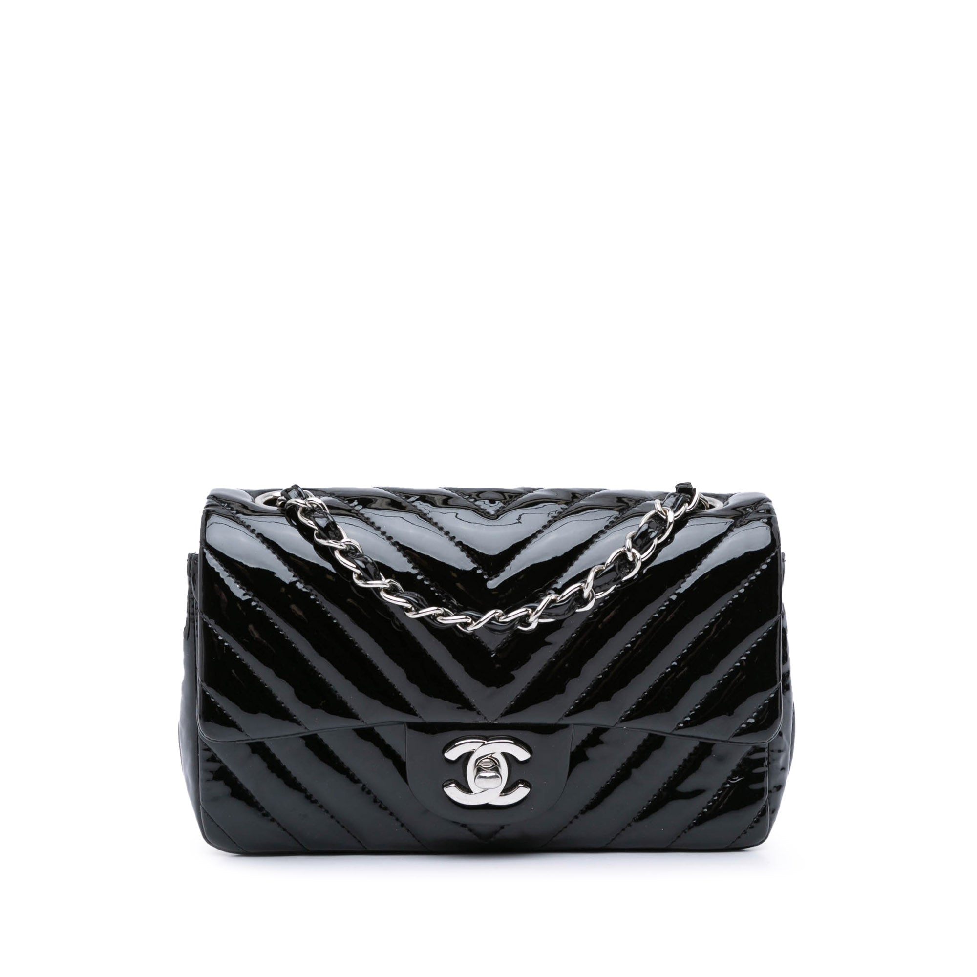 Chanel Mini Rectangular Classic Chevron Patent Single Flap - image 1