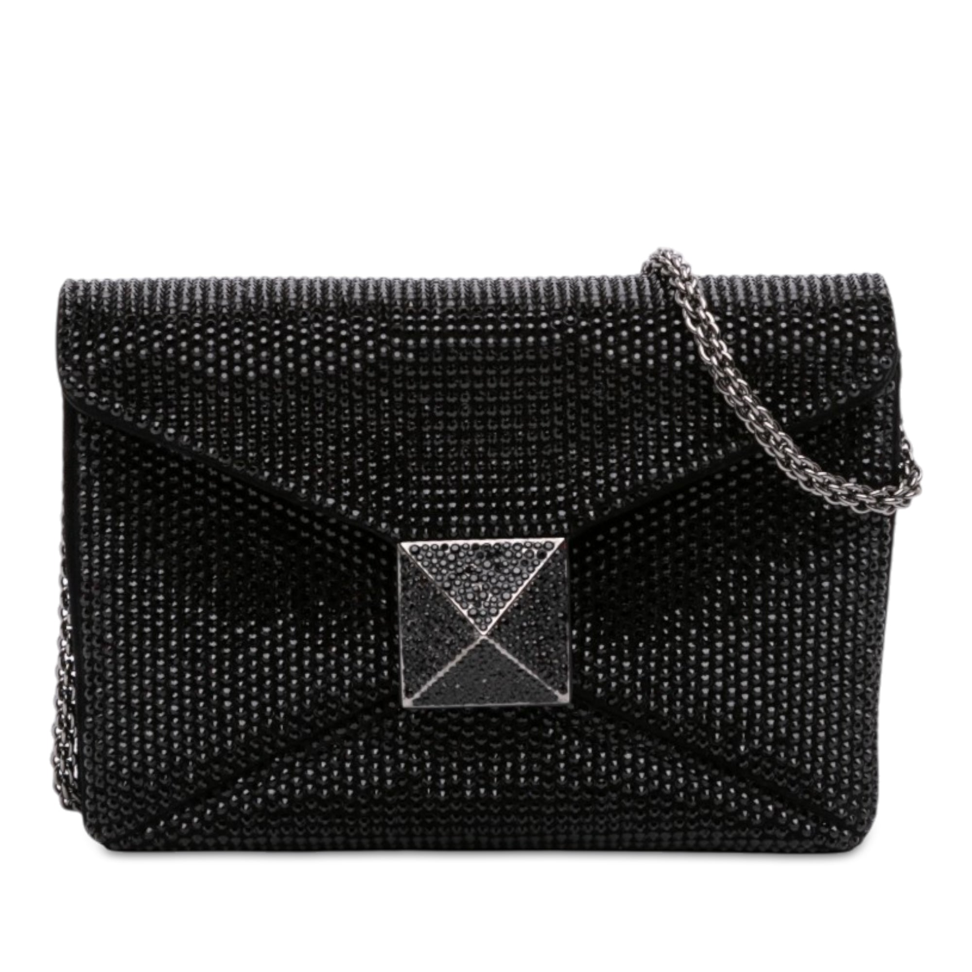 Valentino Small Crystal Embellished Suede One Stud Clutch with Chain - image 1