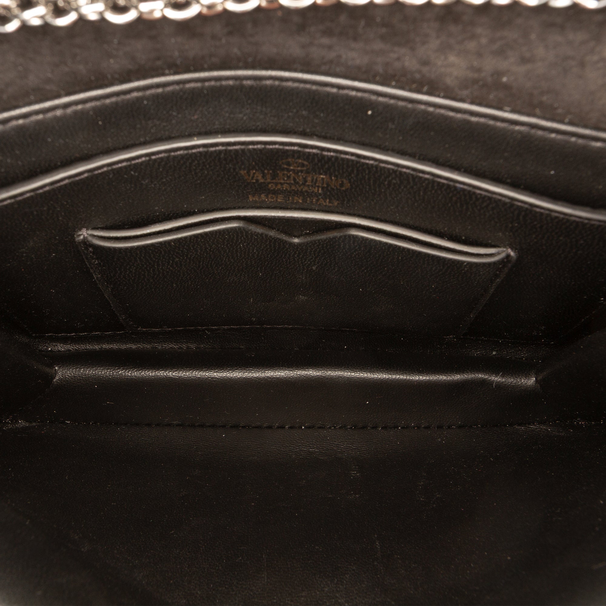 Valentino Small Crystal Embellished Suede One Stud Clutch with Chain - image 4