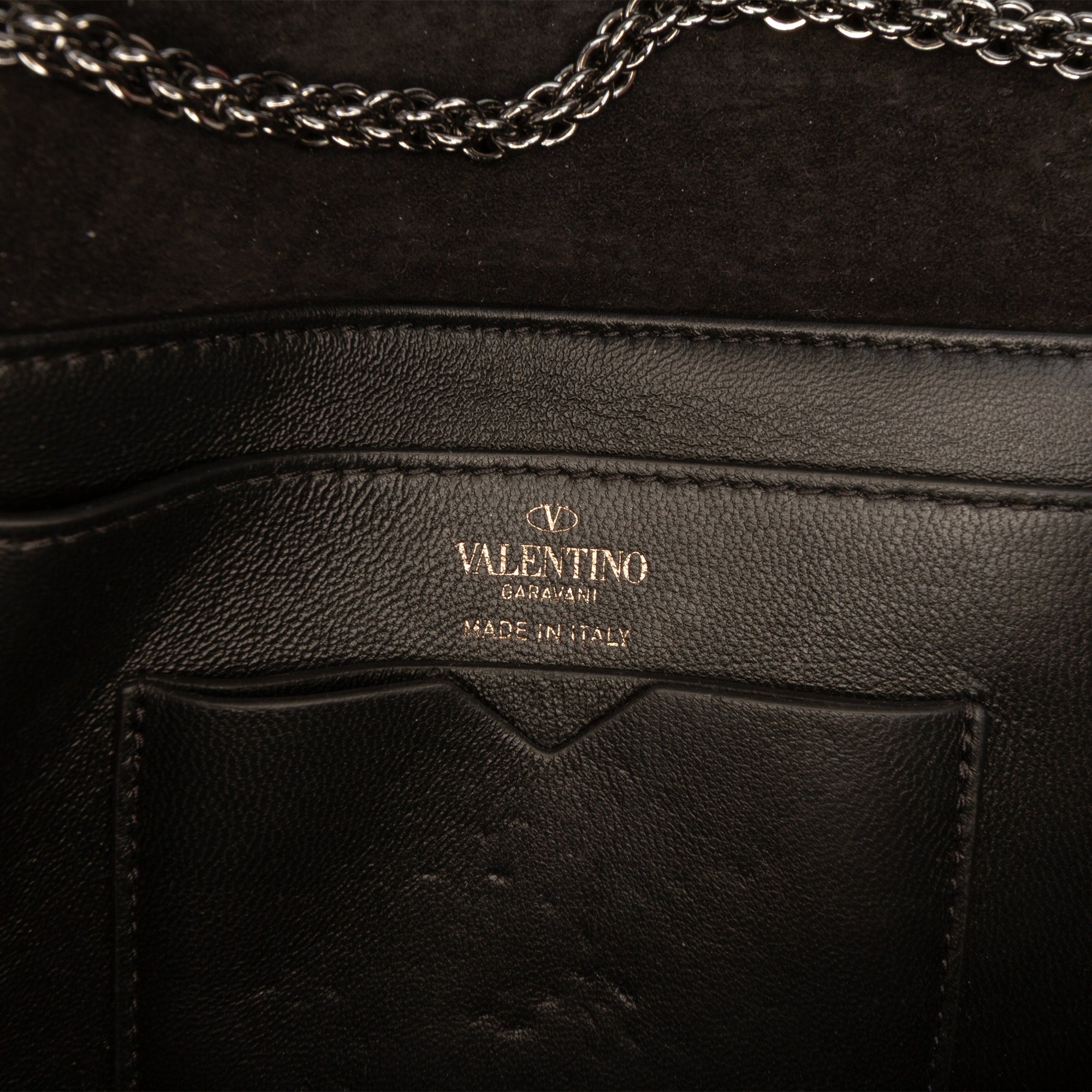 Valentino Small Crystal Embellished Suede One Stud Clutch with Chain - image 5