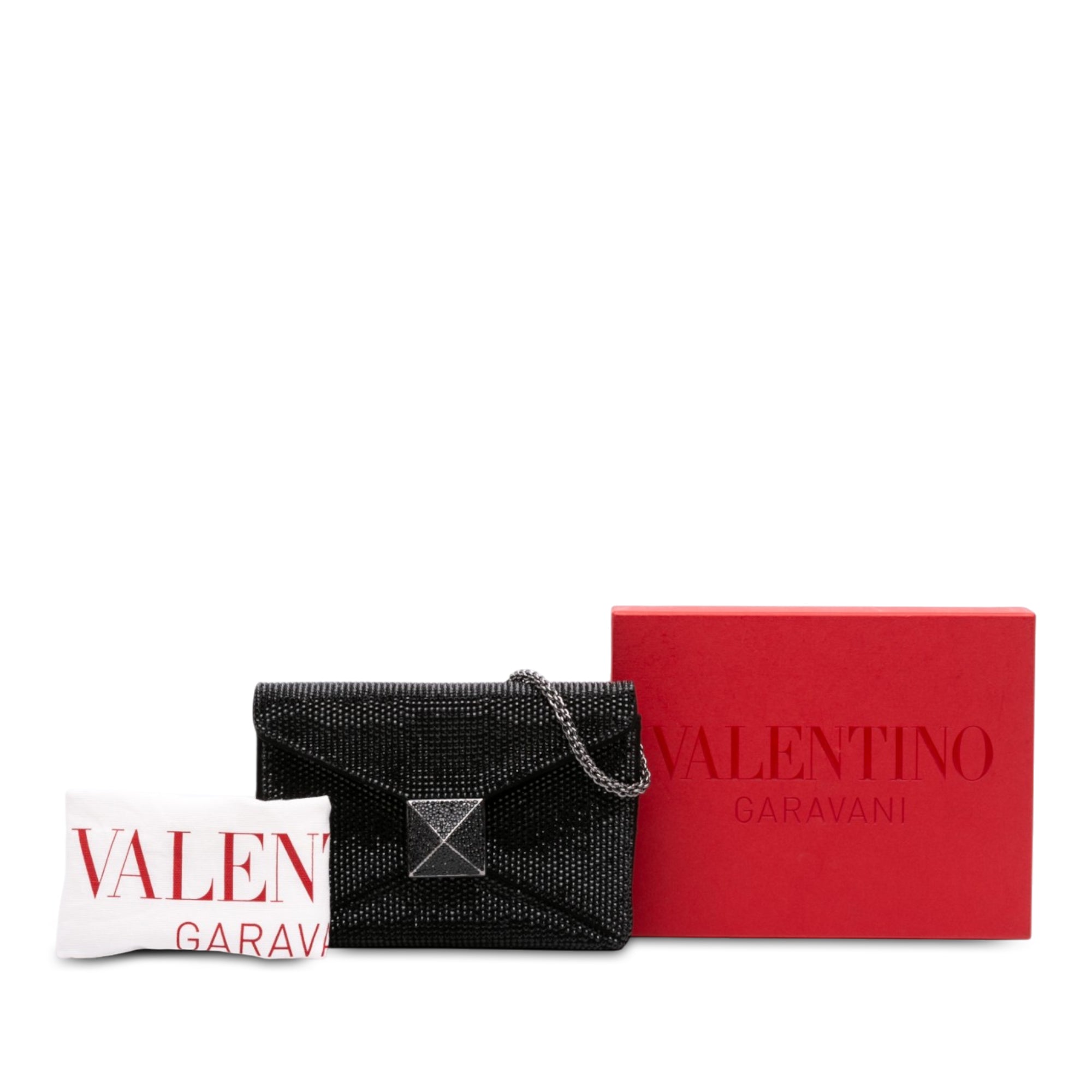 Valentino Small Crystal Embellished Suede One Stud Clutch with Chain - image 7