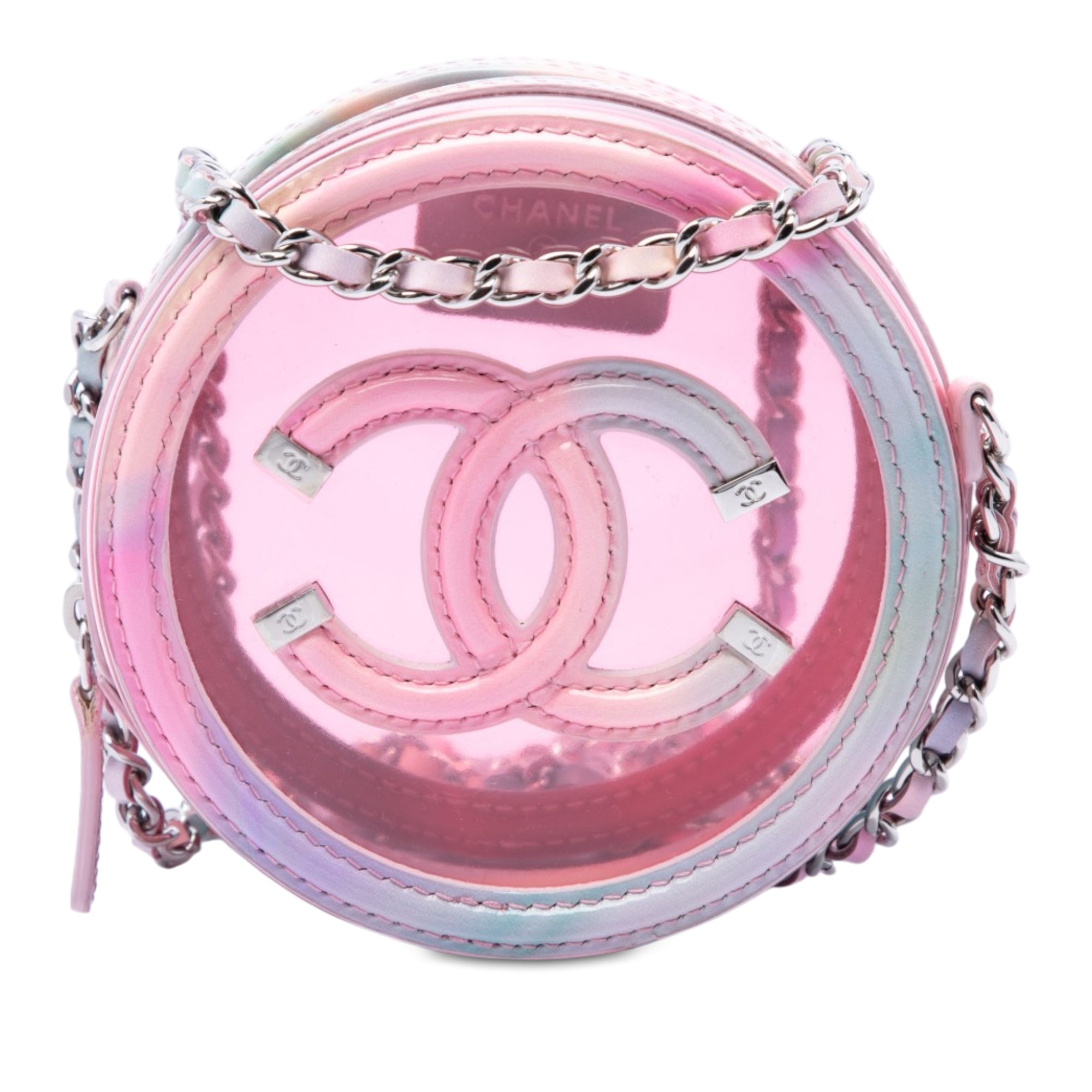 Chanel PVC and Lambskin CC Filigree Round Clutch with Chain - image 1