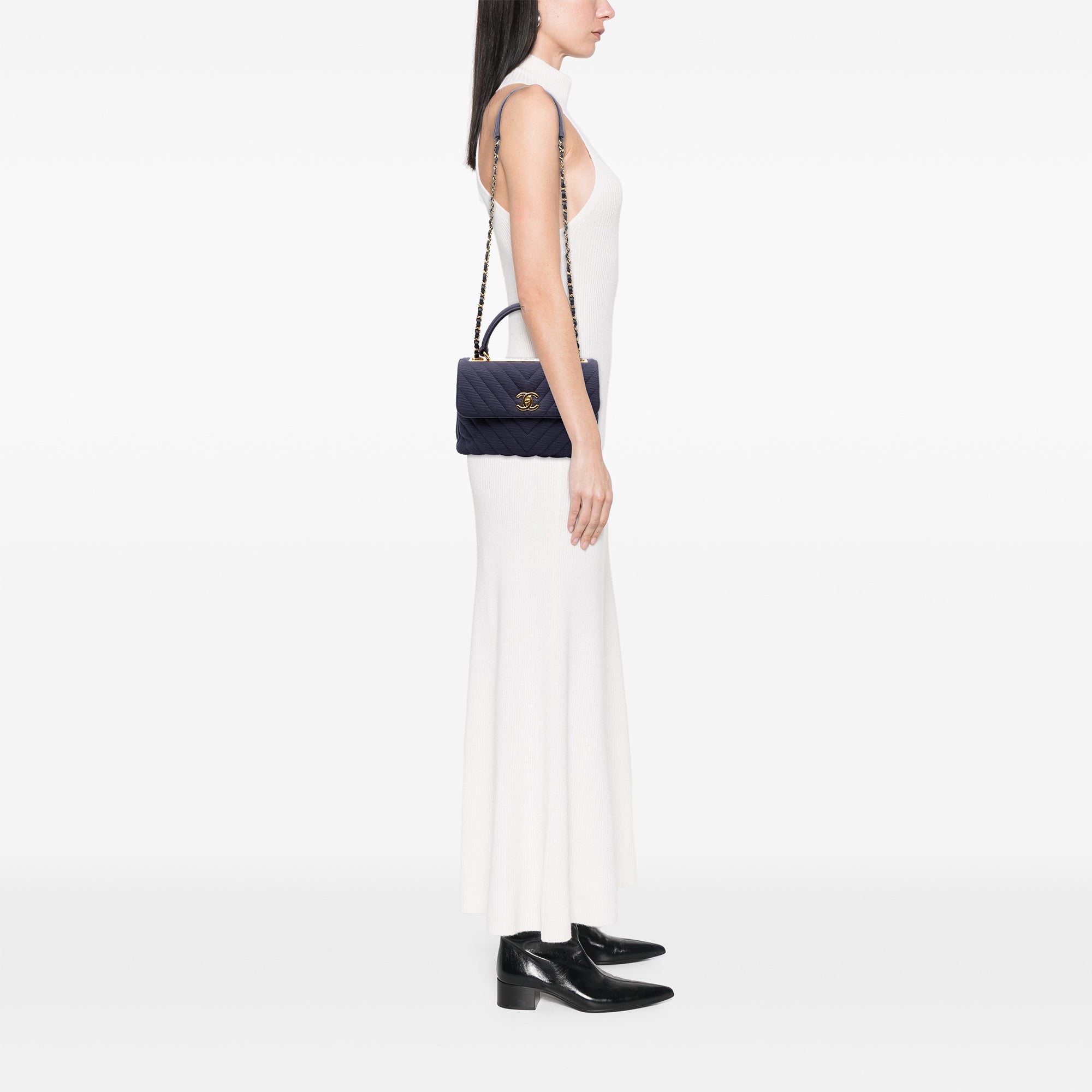 Chanel Small Chevron Jersey Trendy CC Top Handle Flap - image 7