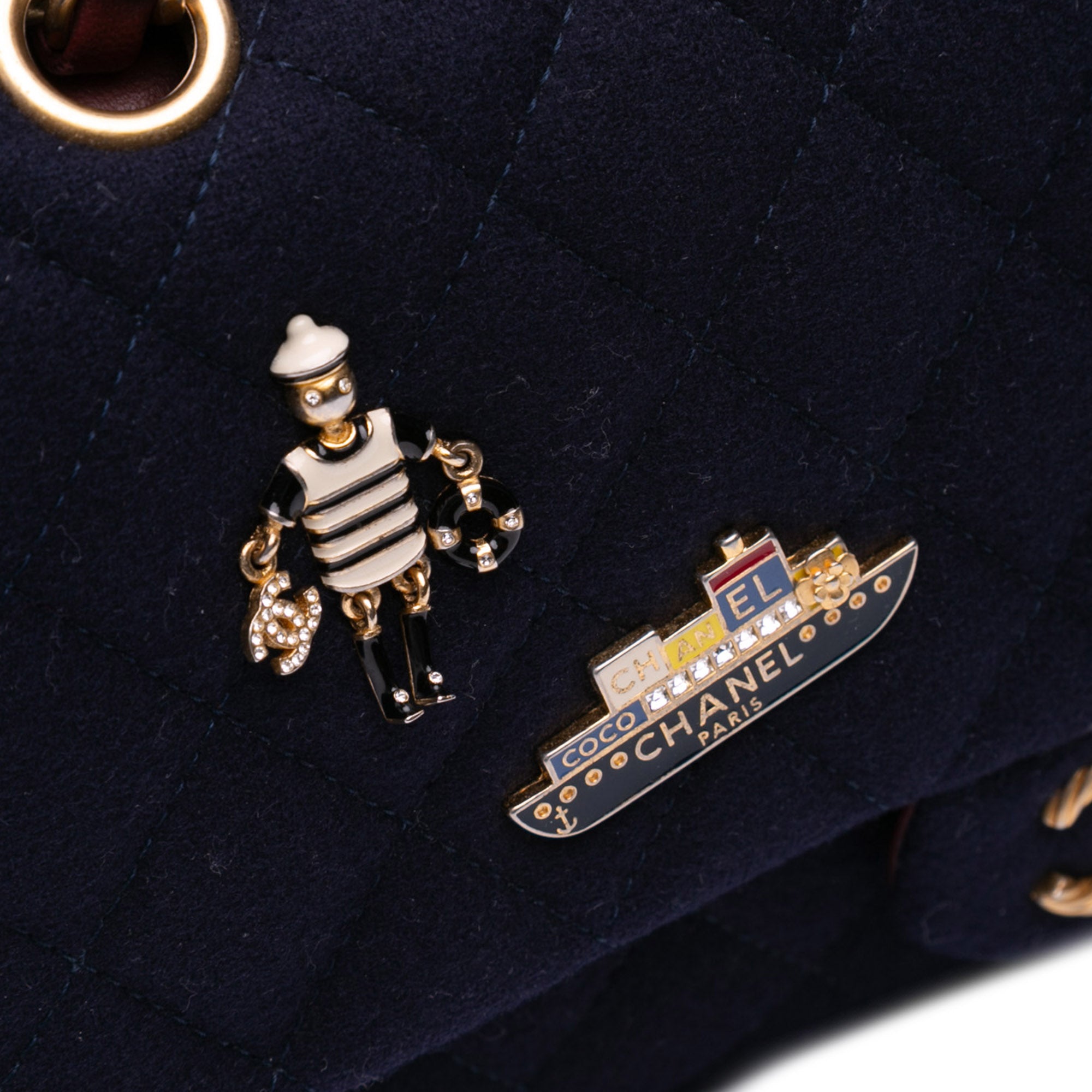 Chanel Paris Hamburg Medium Classic Jersey Coco Sailor Charms Double Flap - image 9