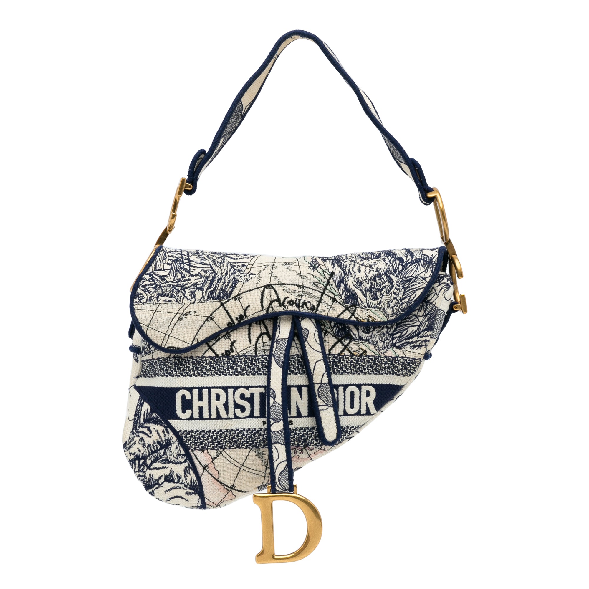 Dior Canvas Embroidered Around the World Saddle Bag - image 1