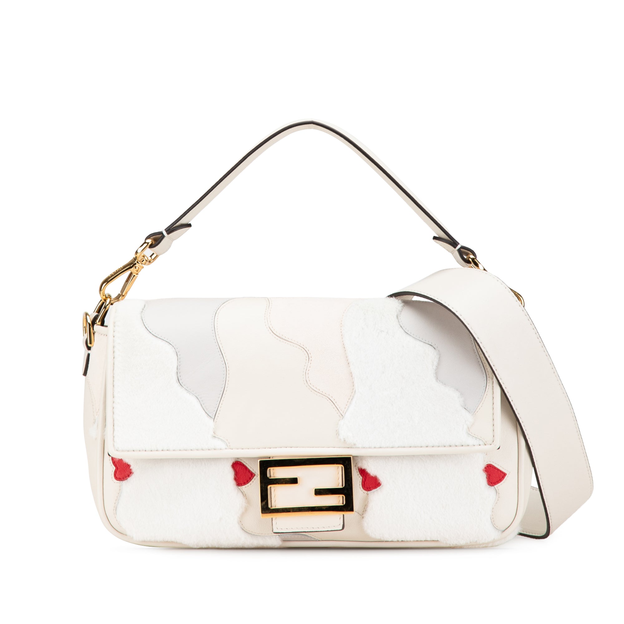 Fendi Calfskin Mink Fur Faces Bianco Carta Baguette Satchel - image 1