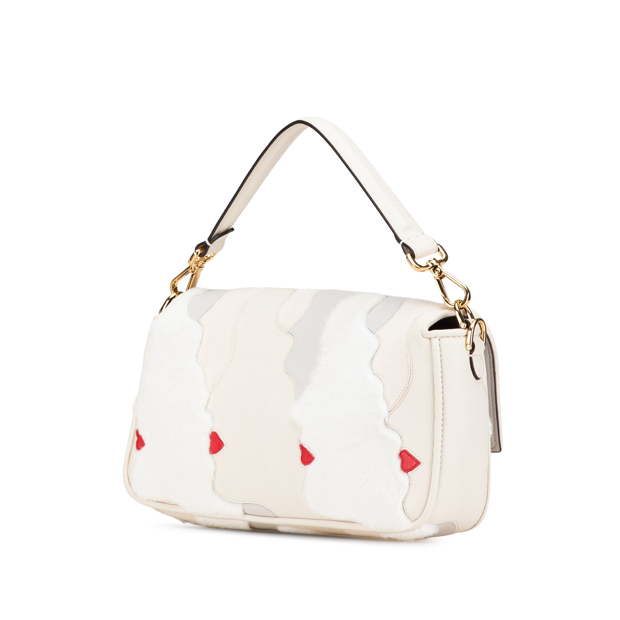 Fendi Calfskin Mink Fur Faces Bianco Carta Baguette Satchel - image 2