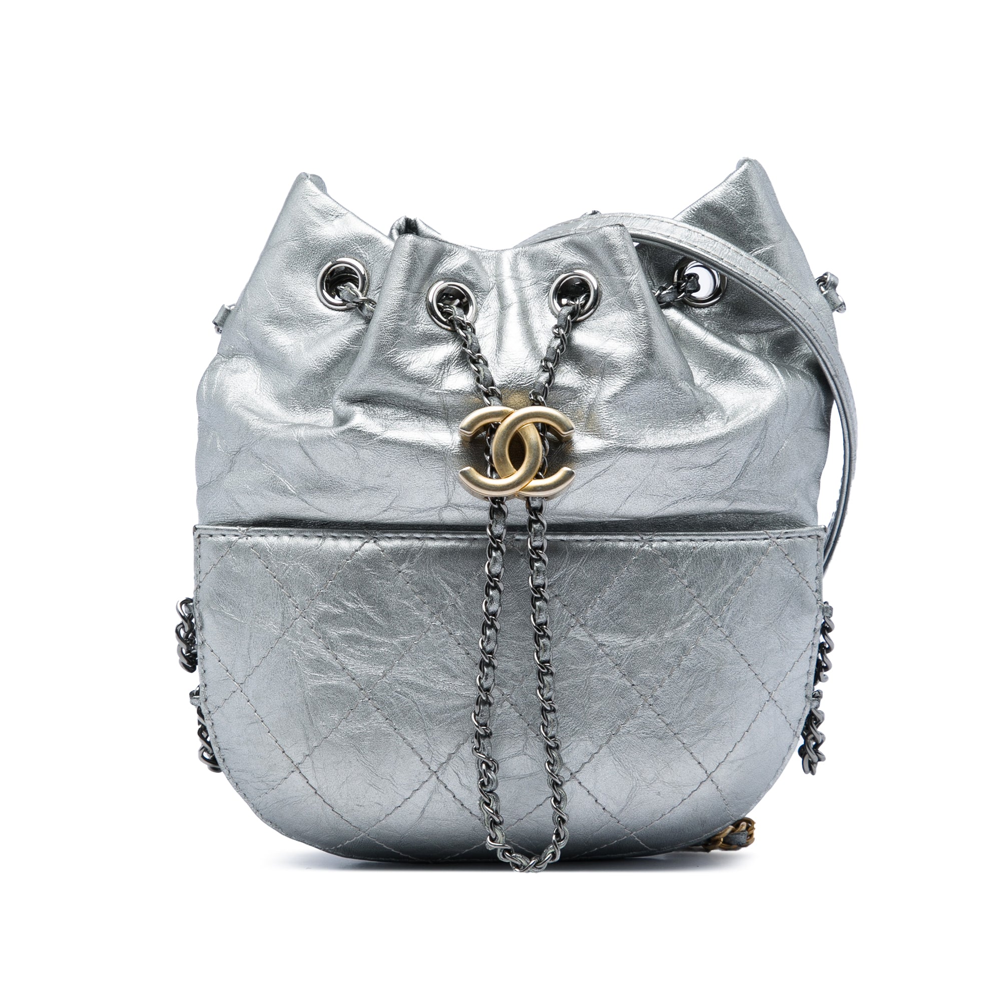 Chanel Small Quilted Metallic Aged Calfskin Gabrielle Bucket Bag - image 1