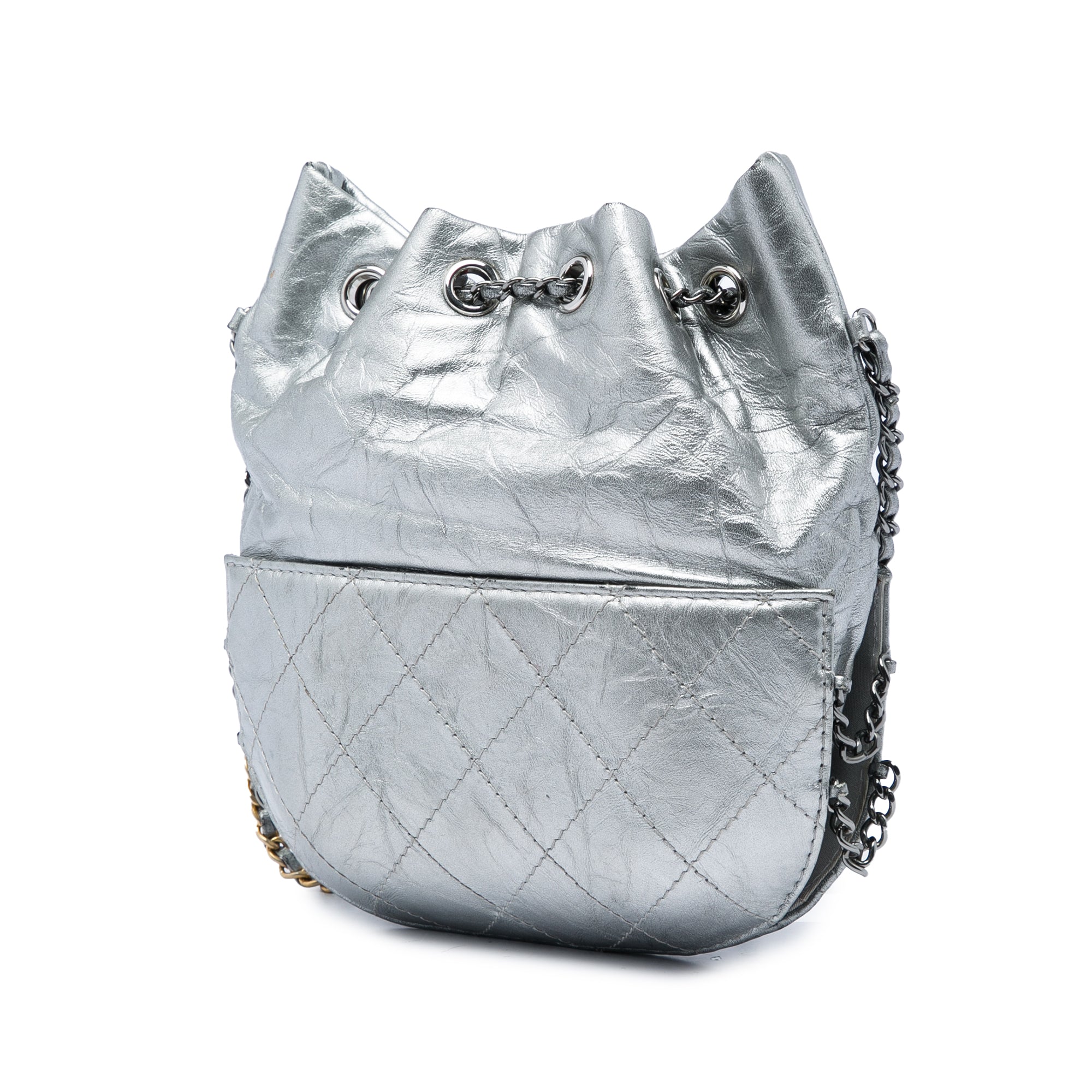 Chanel Small Quilted Metallic Aged Calfskin Gabrielle Bucket Bag - image 2