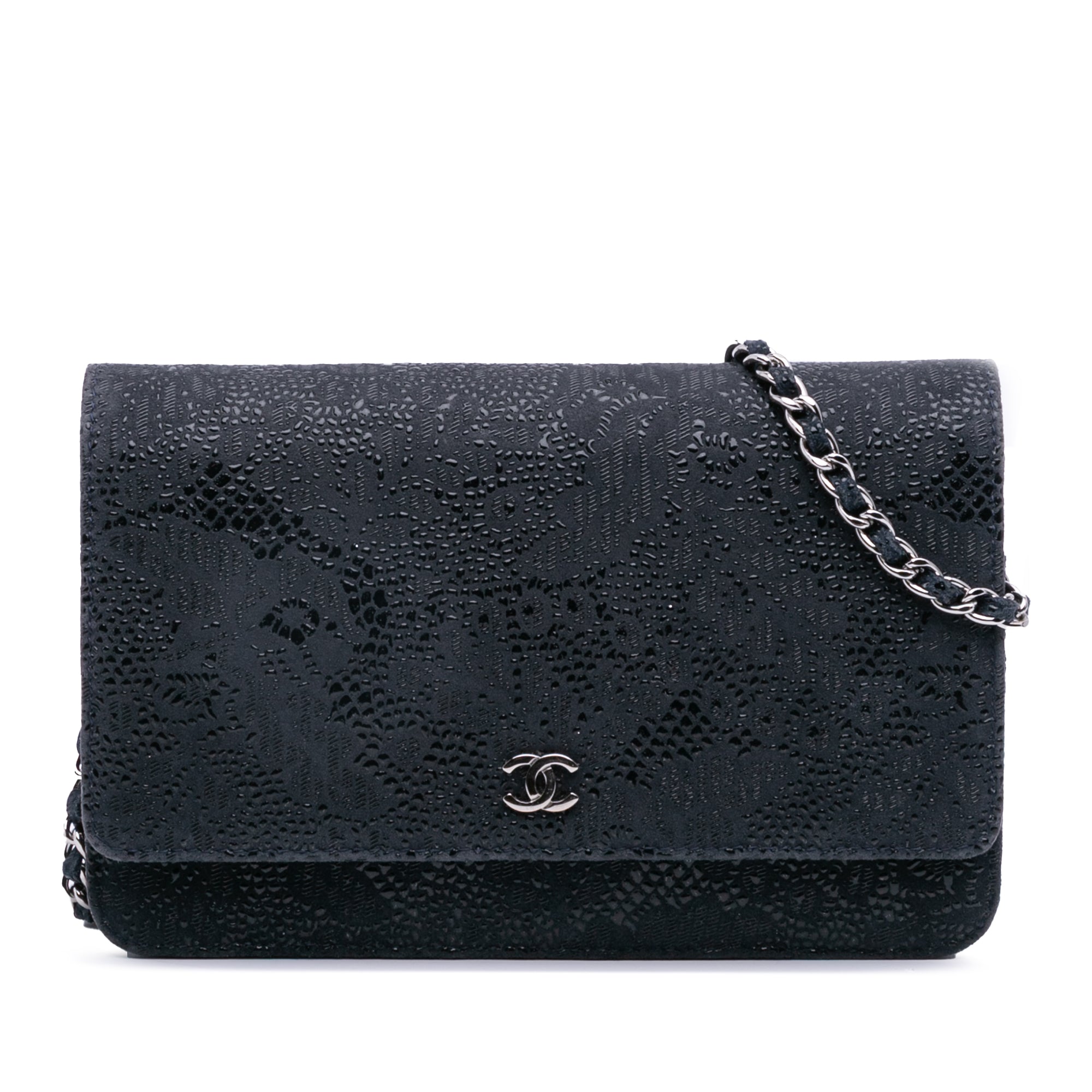 Chanel CC Lace Overlay Goatskin Wallet On Chain - image 1