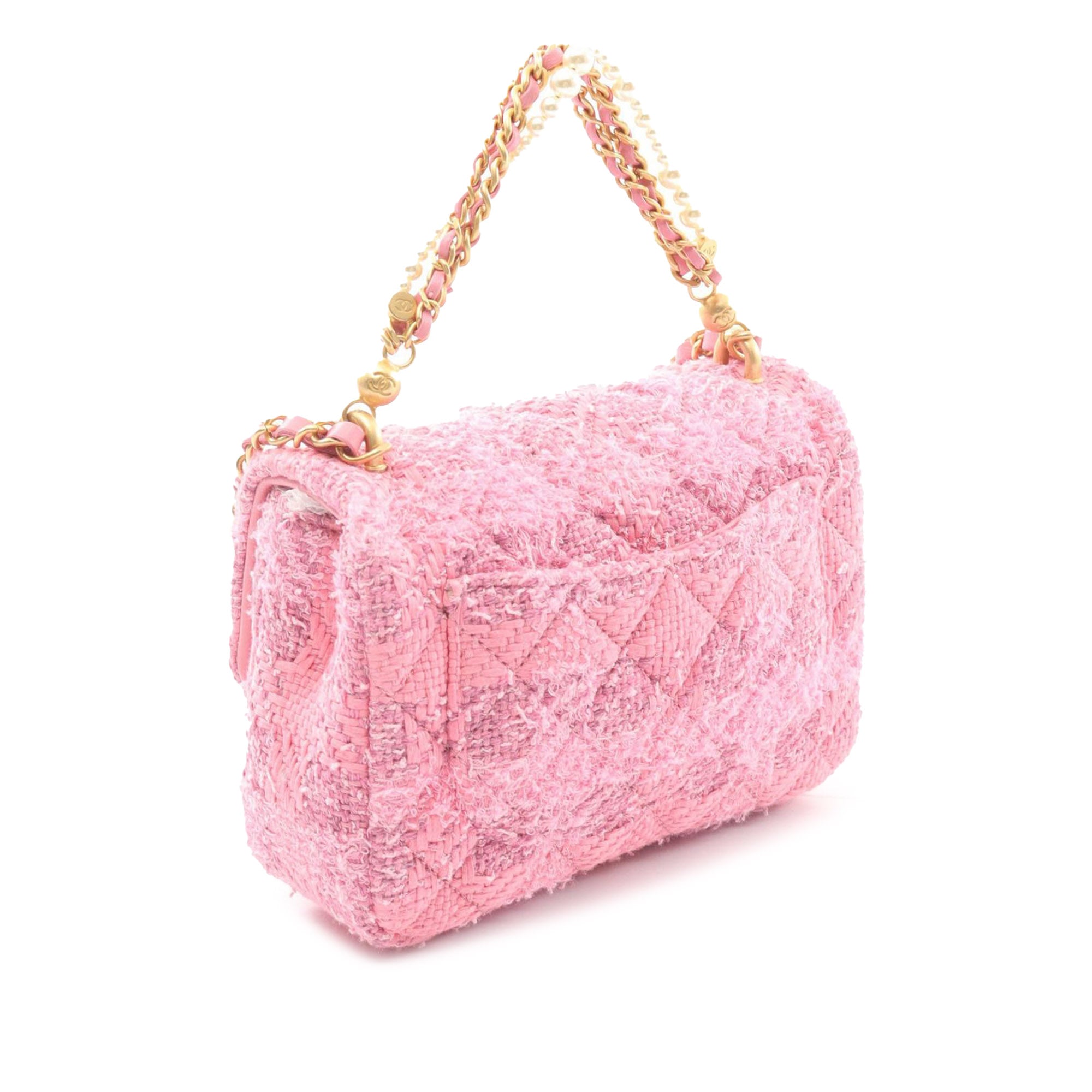 Chanel Mini Square Quilted Woven Tweed Pearl Twist Flap - image 2