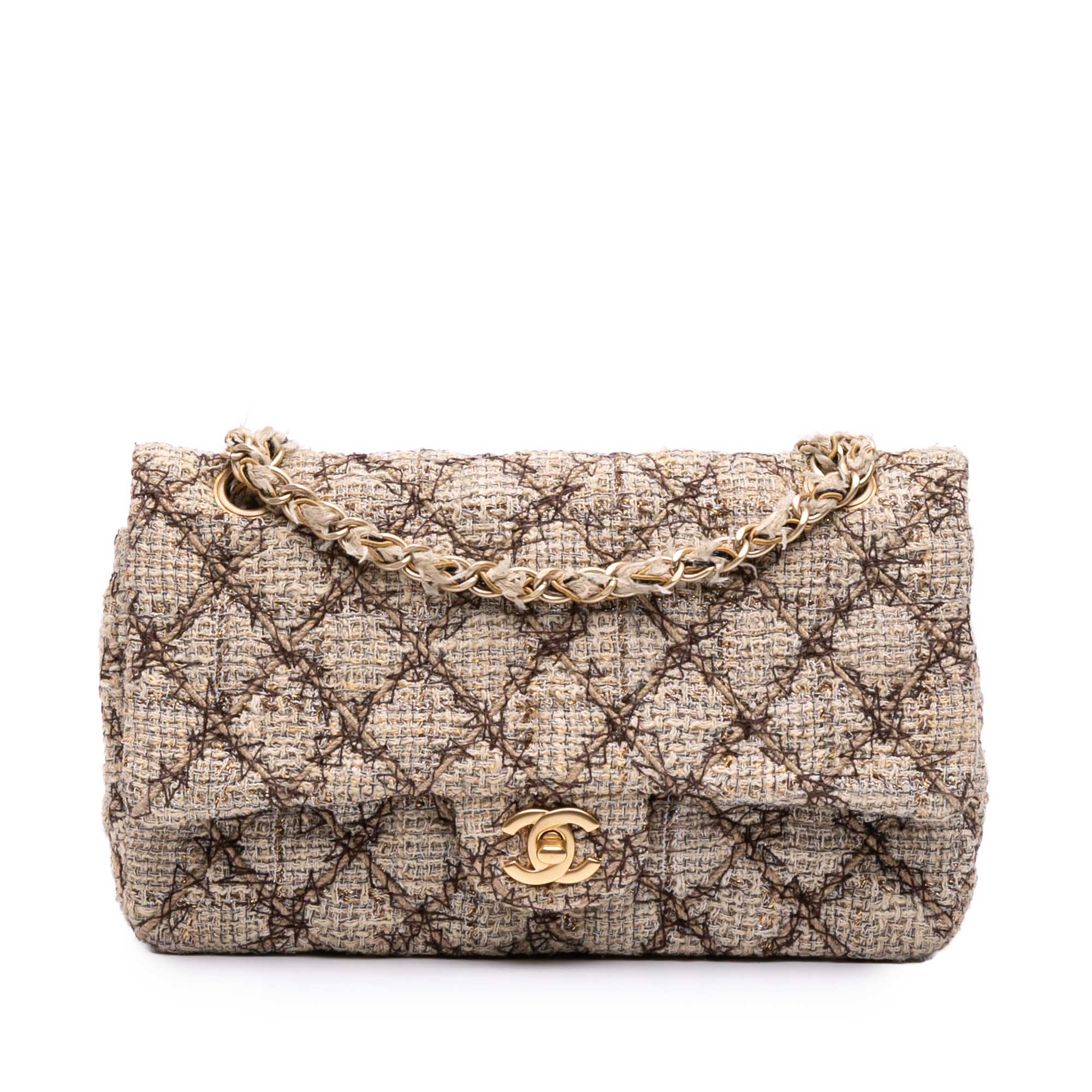 Chanel Medium Classic Quilted Metallic Tweed Single Flap - image 1
