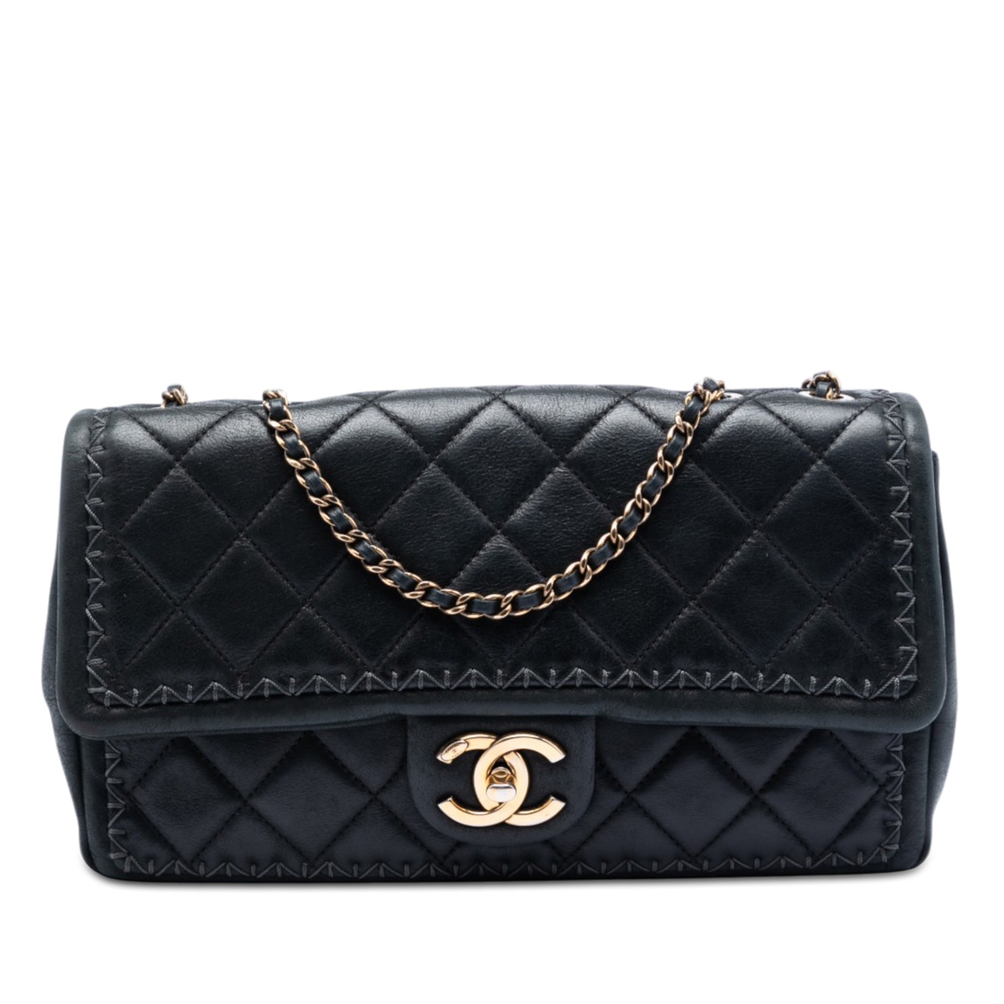 Chanel CC Quilted Iridescent Calfskin Whipstitch Single Flap - image 1