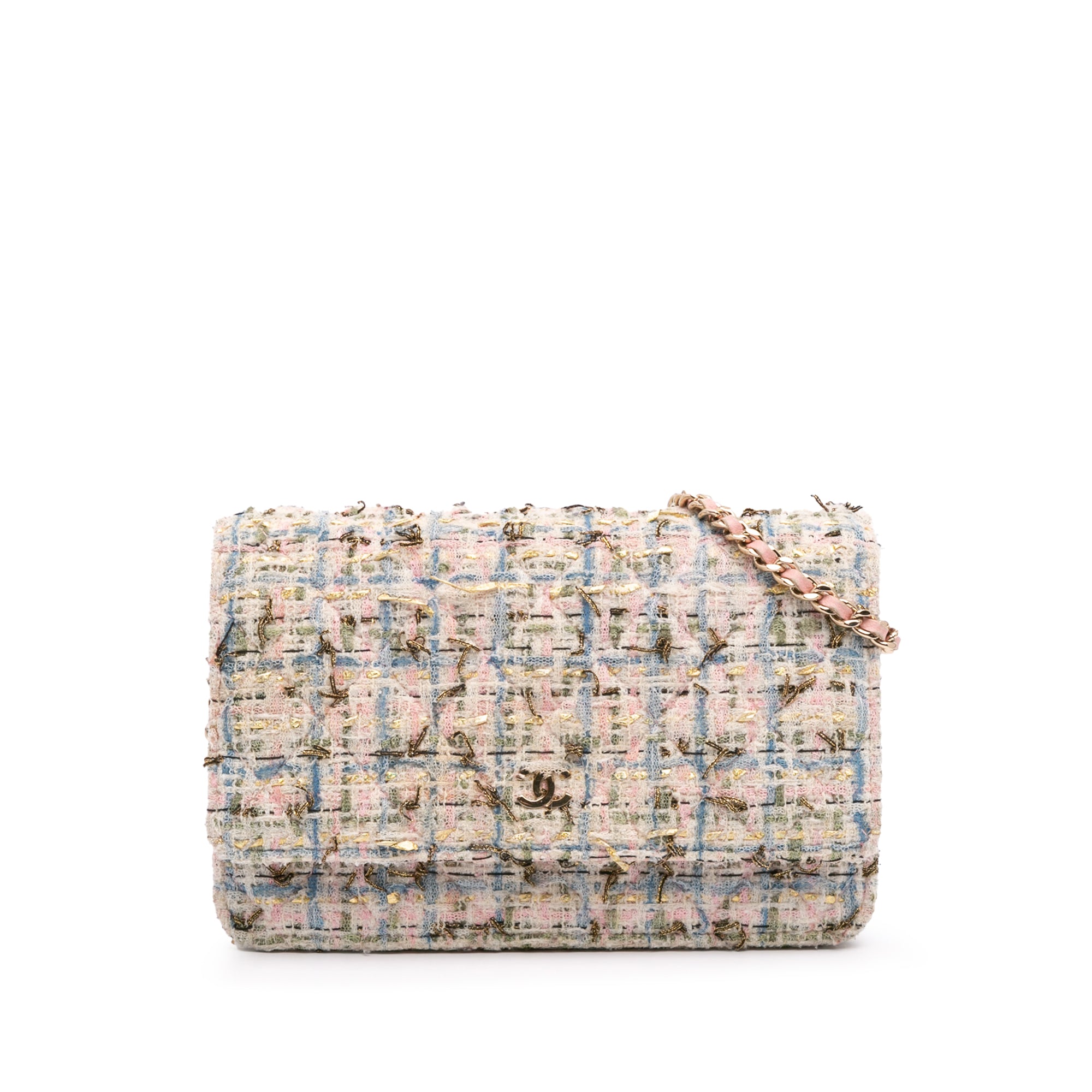Chanel CC Quilted Boucle Tweed Charm Wallet On Chain - image 1