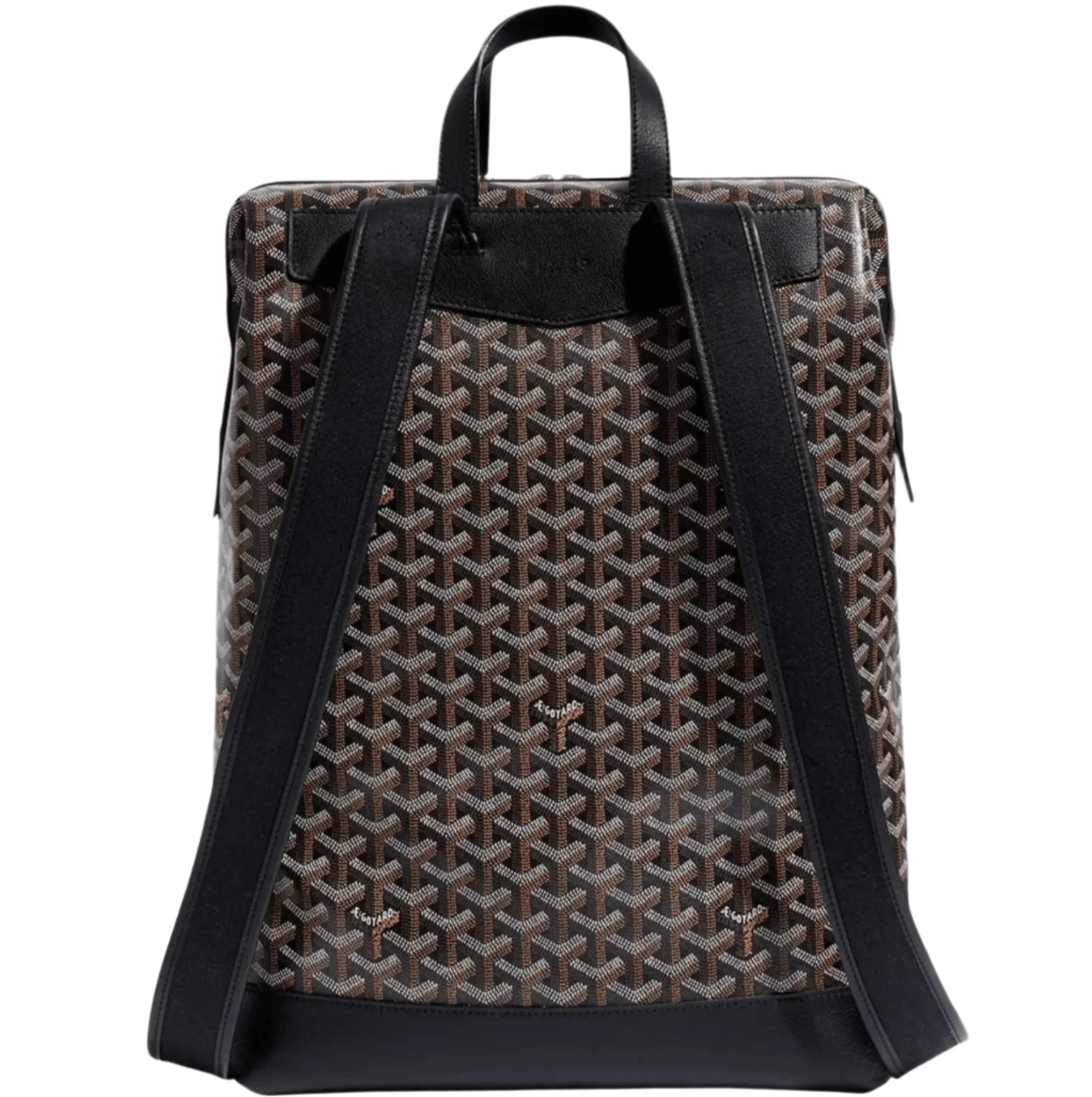 Goyard Cisalpin Backpack in signature Goyardine canvas with Chevroches calfskin trim, featuring double-zip closure, top handle, and adjustable padded straps