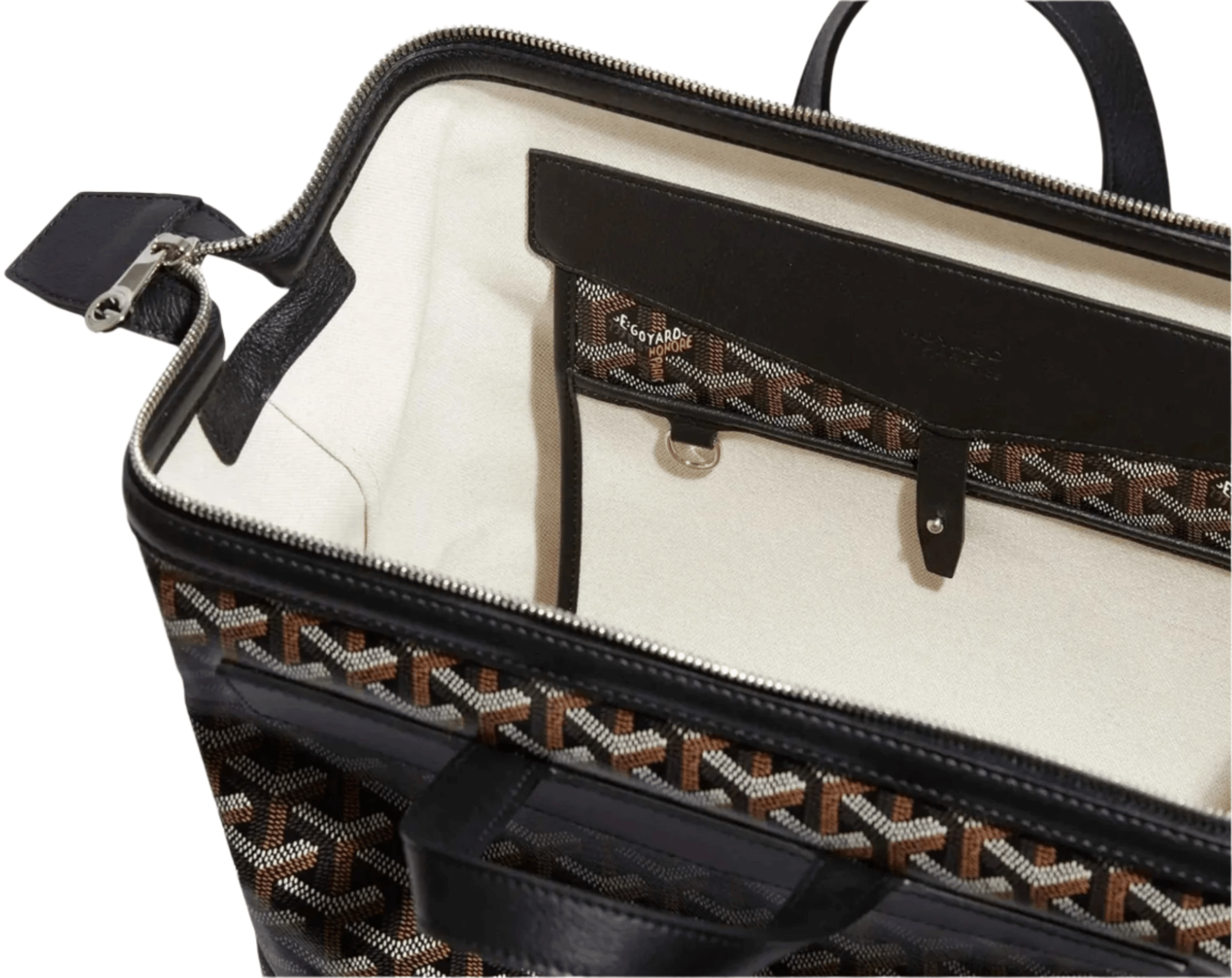 Goyard Cisalpin Backpack in signature Goyardine canvas with Chevroches calfskin trim, featuring double-zip closure, top handle, and adjustable padded straps